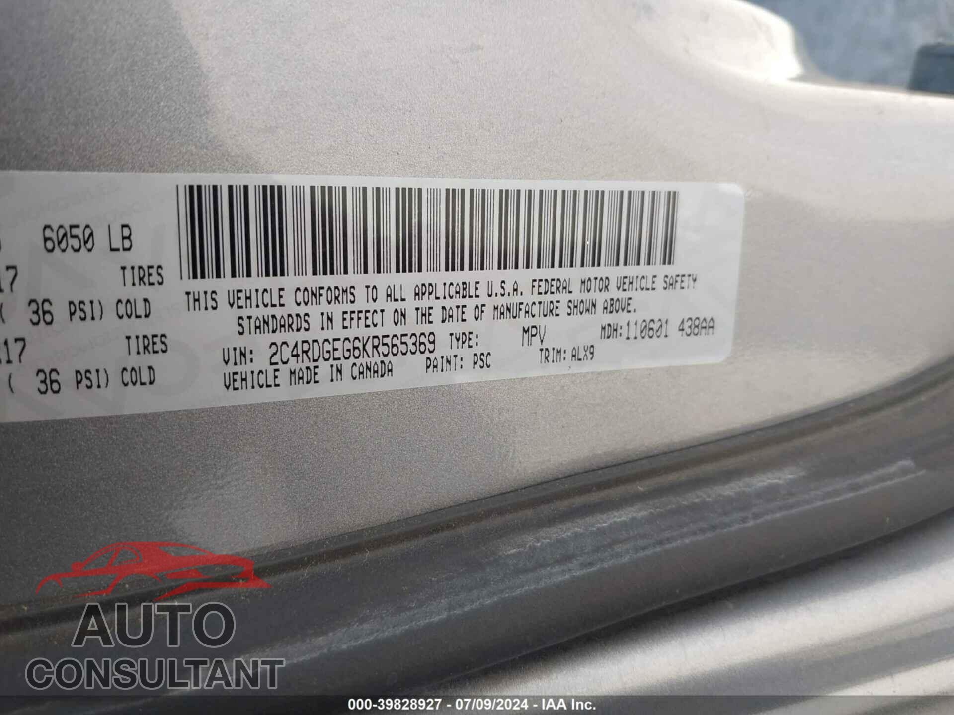 DODGE GRAND CARAVAN 2019 - 2C4RDGEG6KR565369