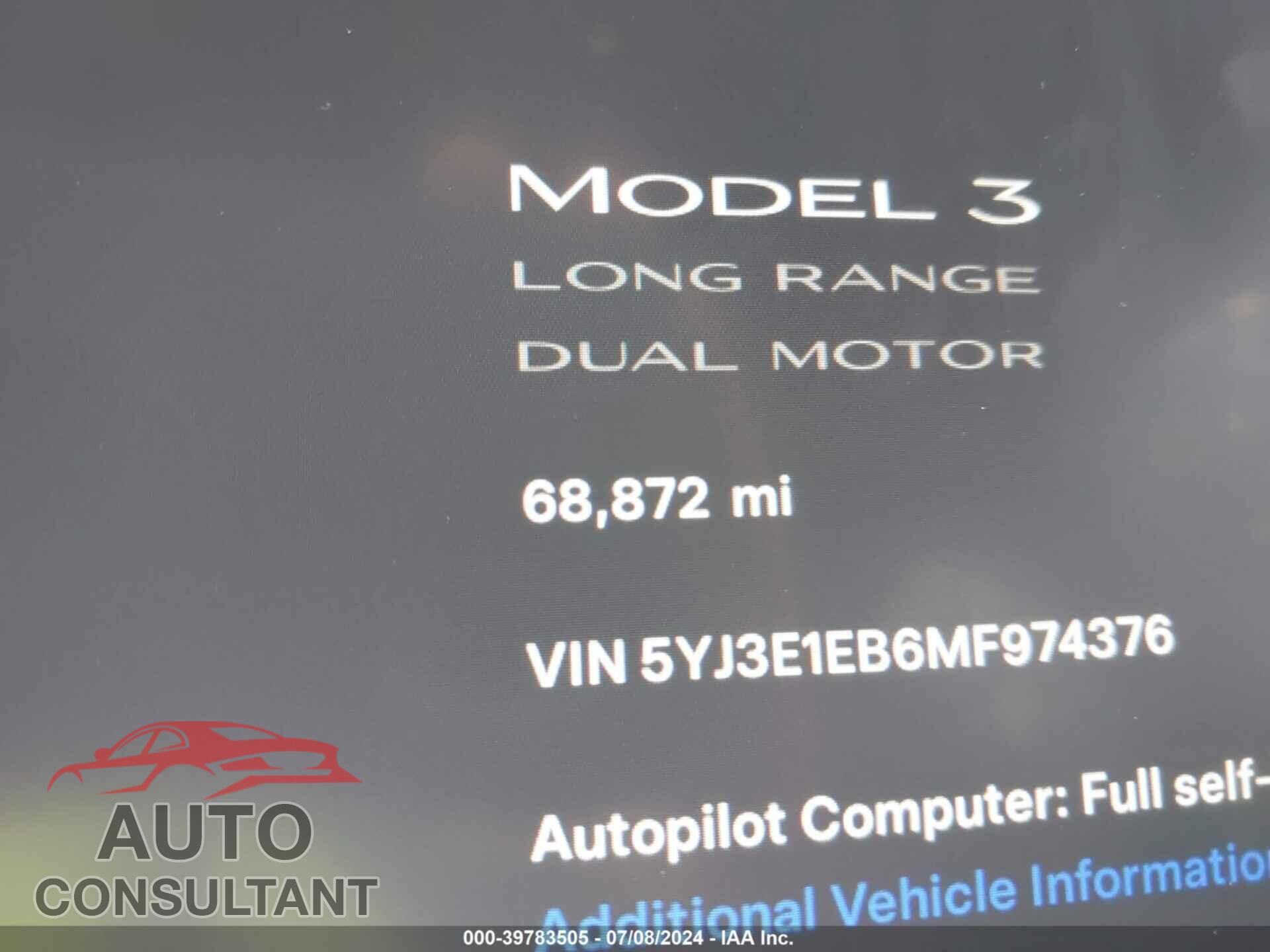 TESLA MODEL 3 2021 - 5YJ3E1EB6MF974376