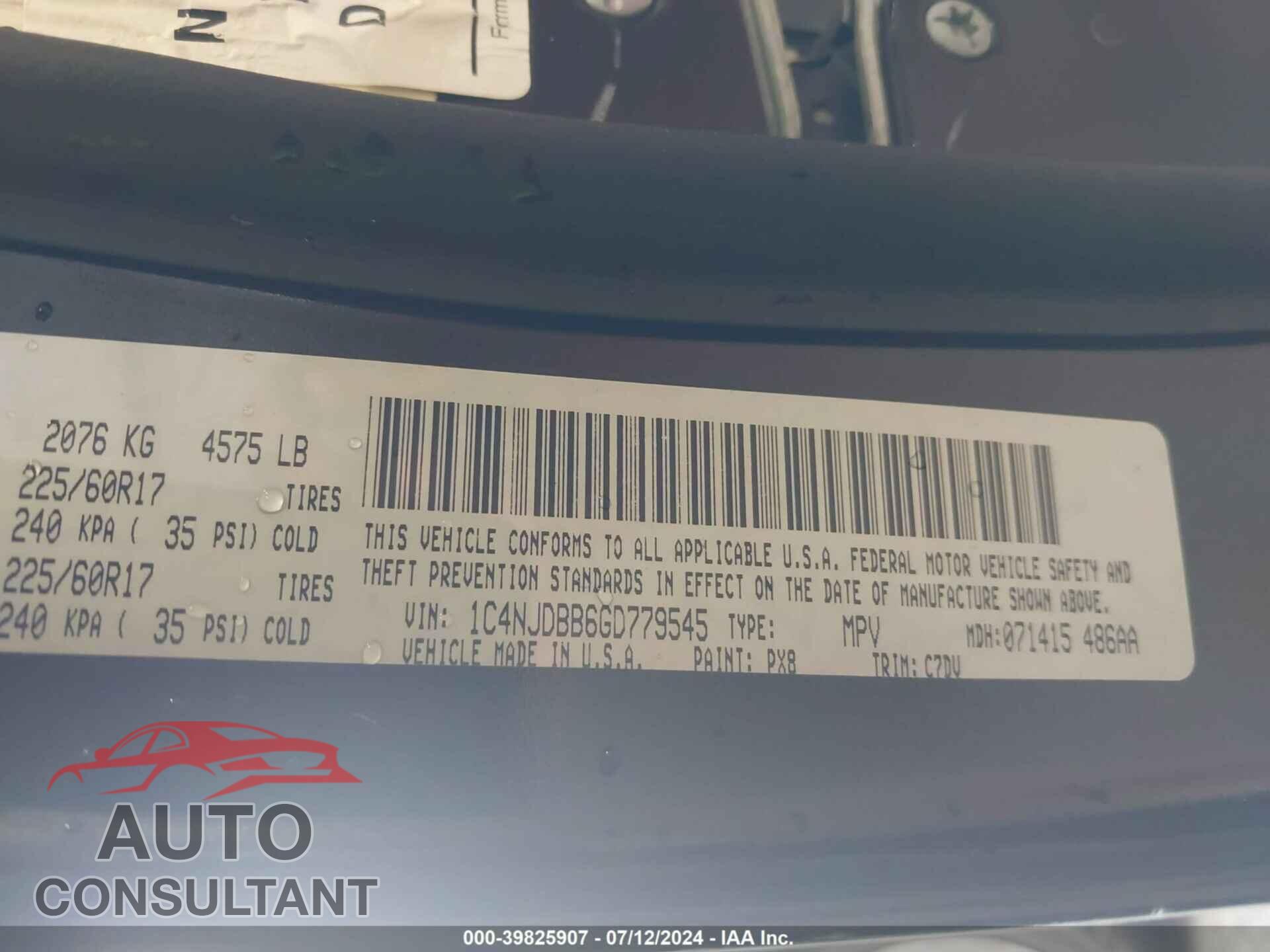 JEEP COMPASS 2016 - 1C4NJDBB6GD779545