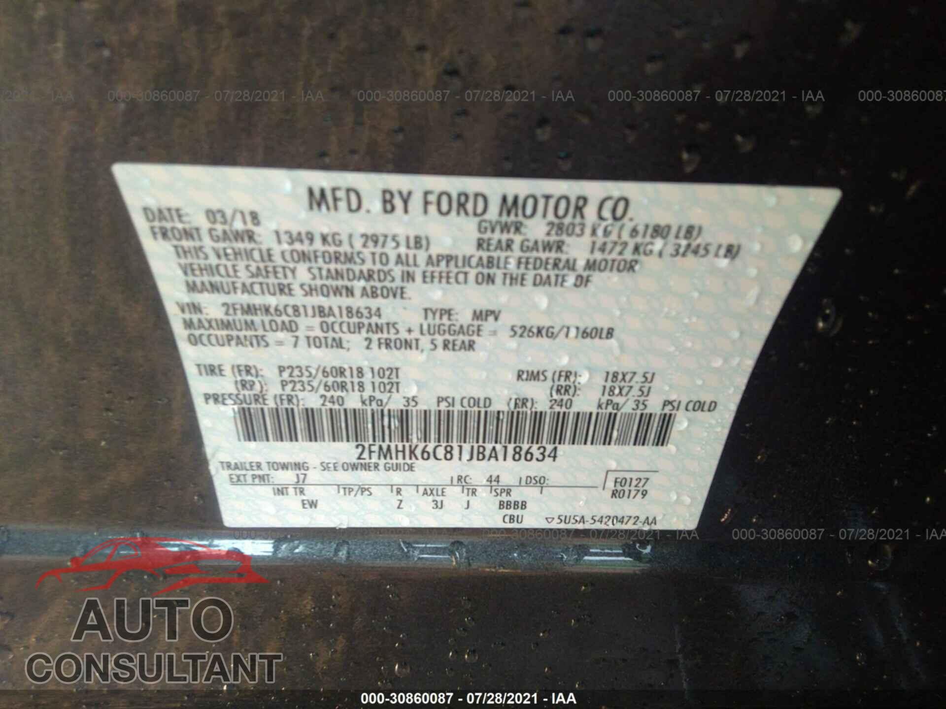 FORD FLEX 2018 - 2FMHK6C81JBA18634
