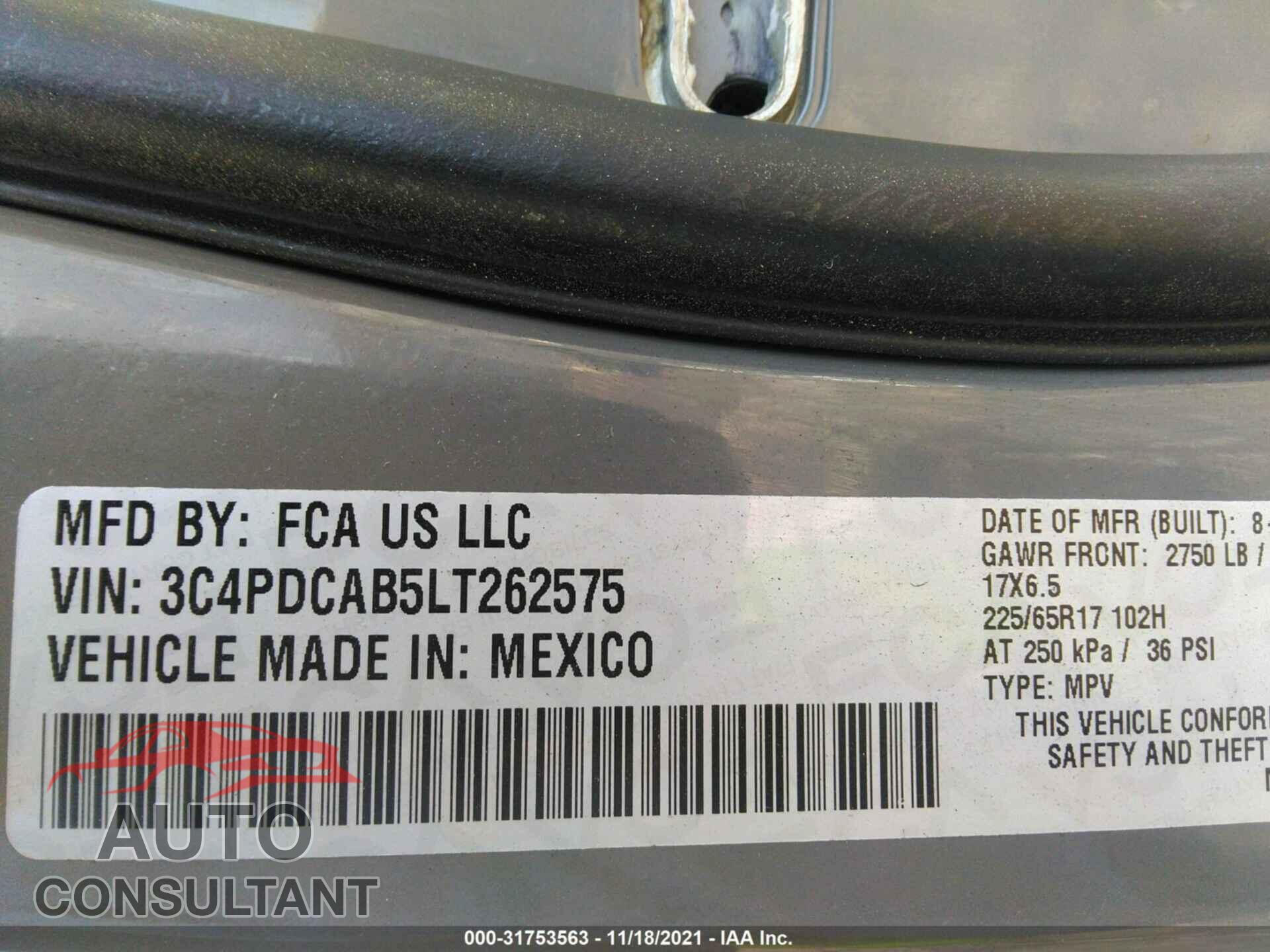 DODGE JOURNEY 2020 - 3C4PDCAB5LT262575