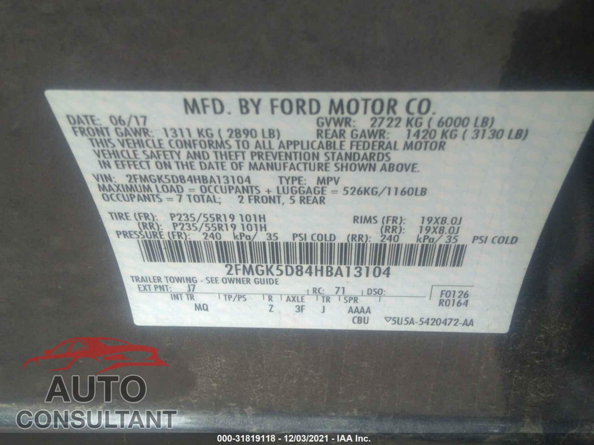 FORD FLEX 2017 - 2FMGK5D84HBA13104