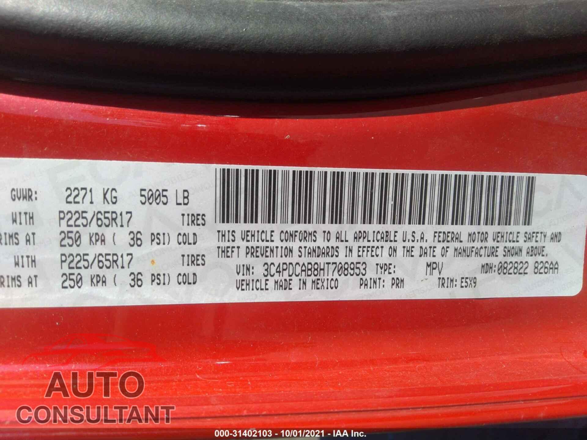 DODGE JOURNEY 2017 - 3C4PDCAB8HT708953