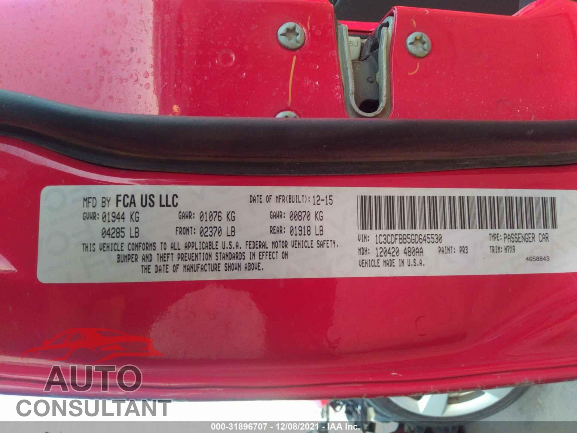 DODGE DART 2016 - 1C3CDFBB5GD645530