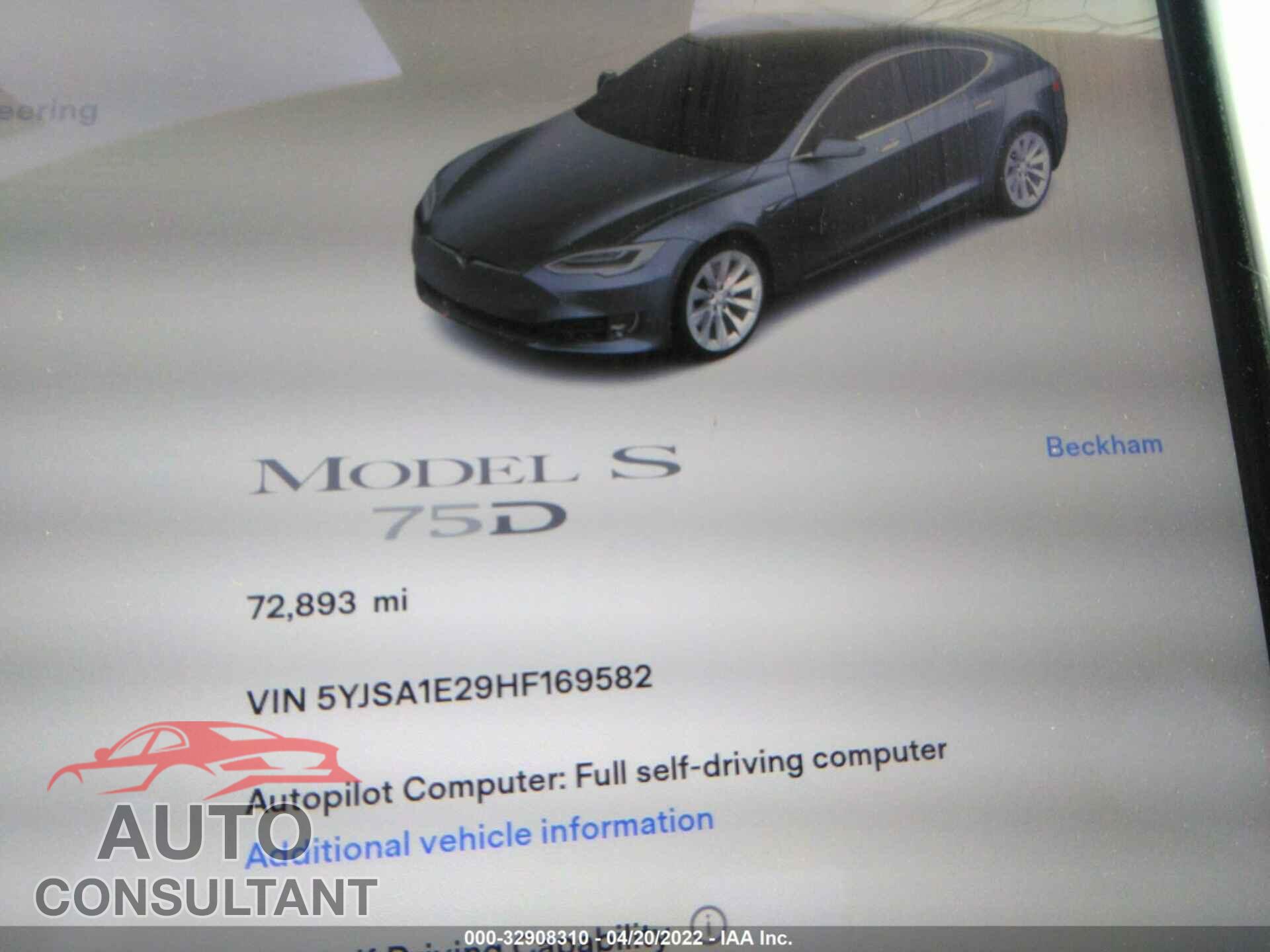 TESLA MODEL S 2017 - 5YJSA1E29HF169582