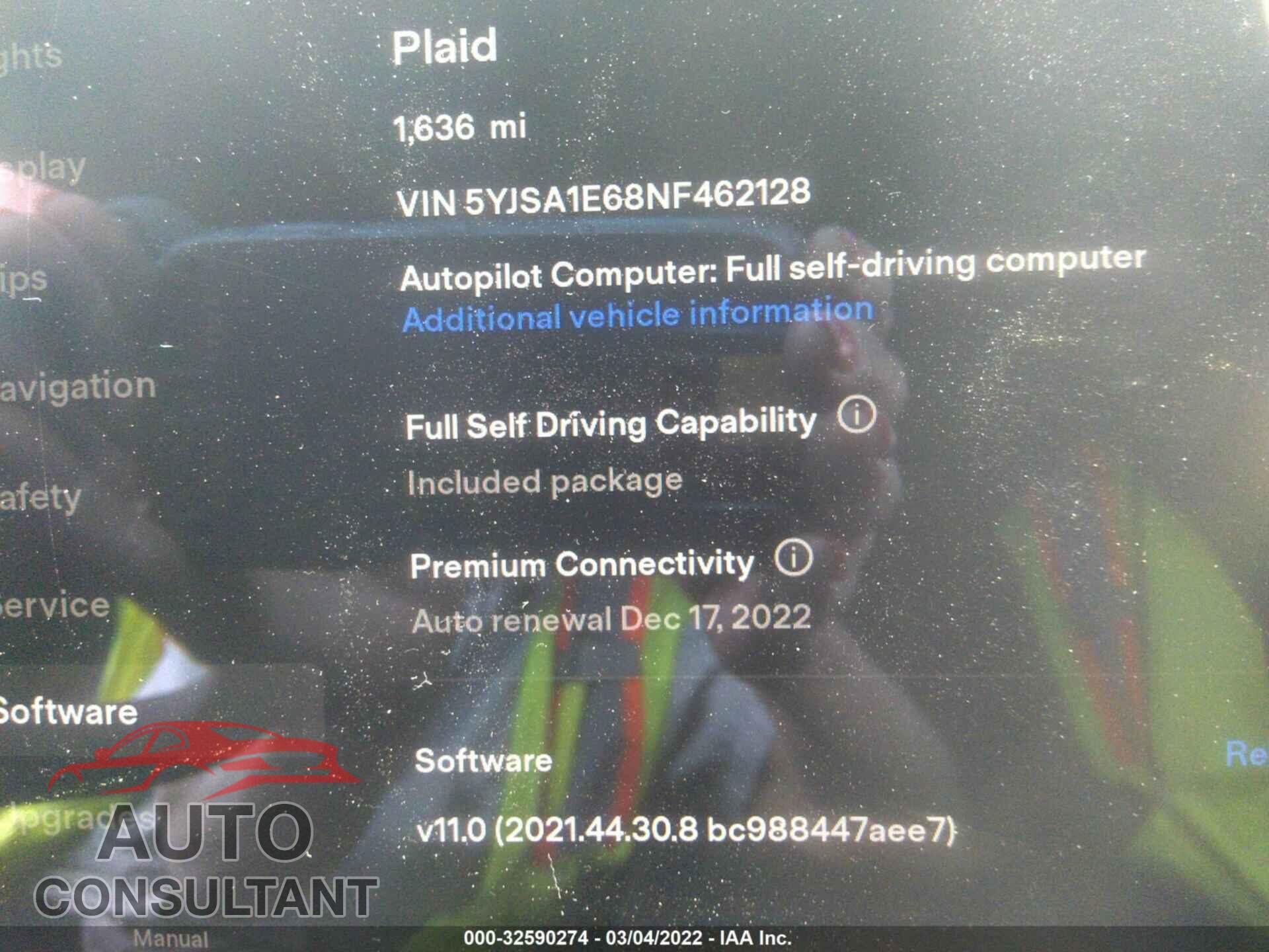 TESLA MODEL S 2022 - 5YJSA1E68NF462128