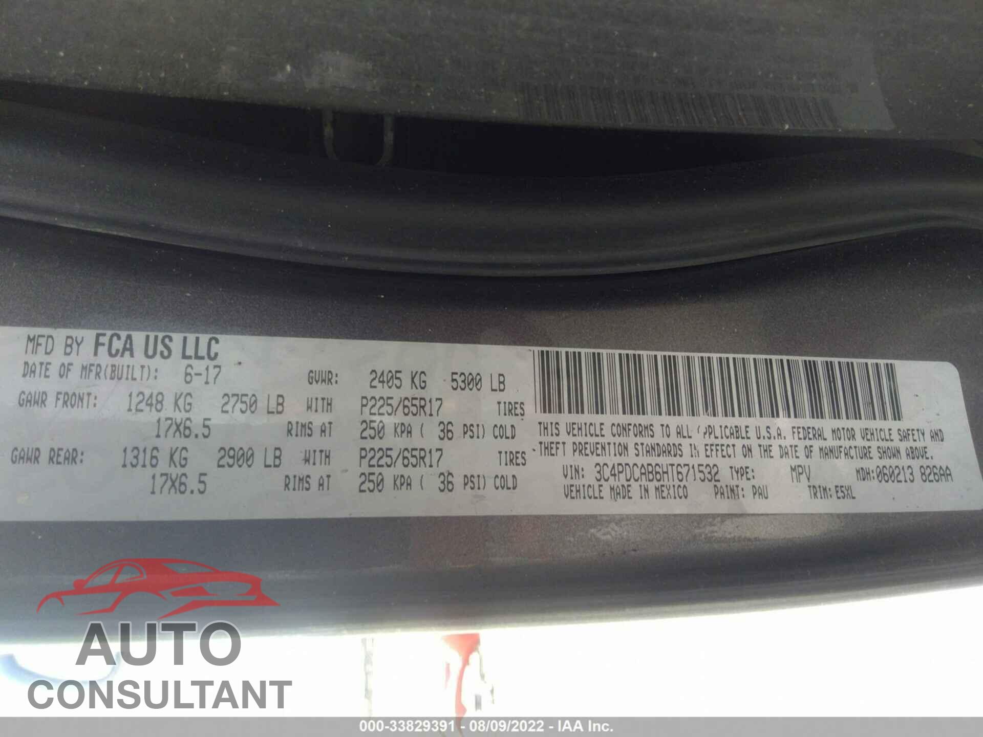 DODGE JOURNEY 2017 - 3C4PDCAB6HT671532