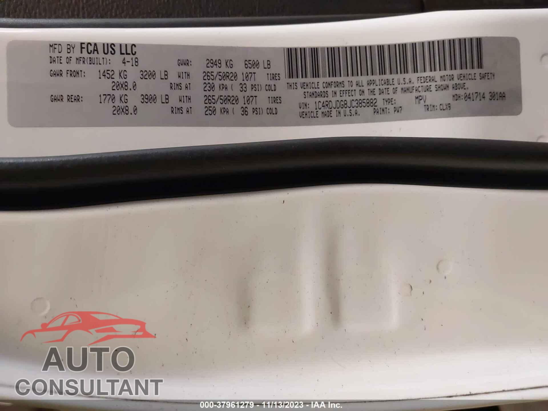 DODGE DURANGO 2018 - 1C4RDJDG8JC385882