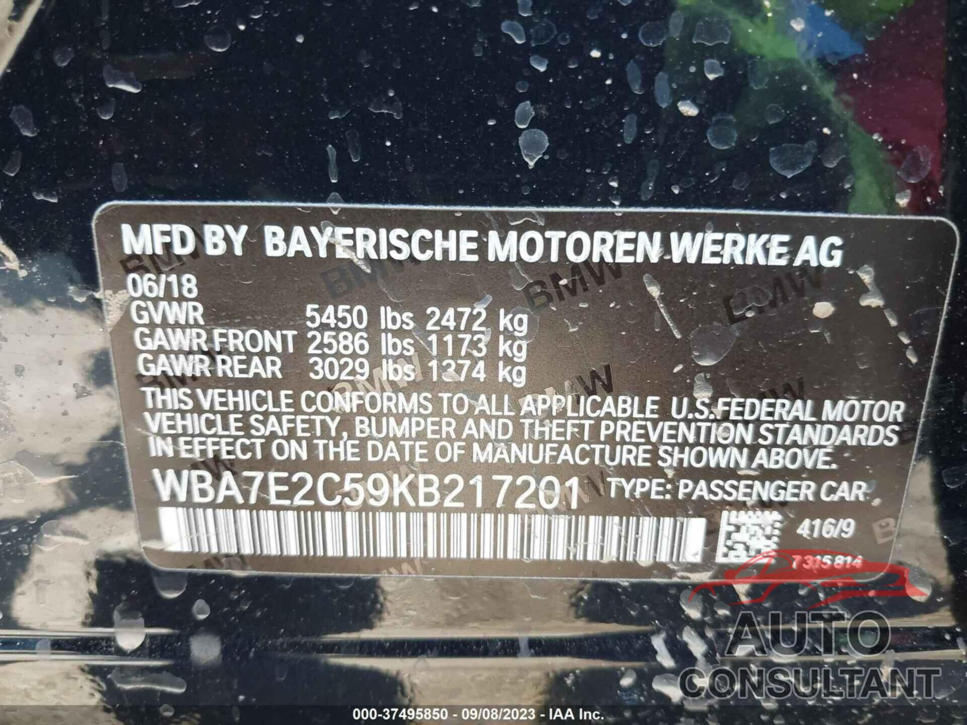 BMW 740I 2019 - WBA7E2C59KB217201