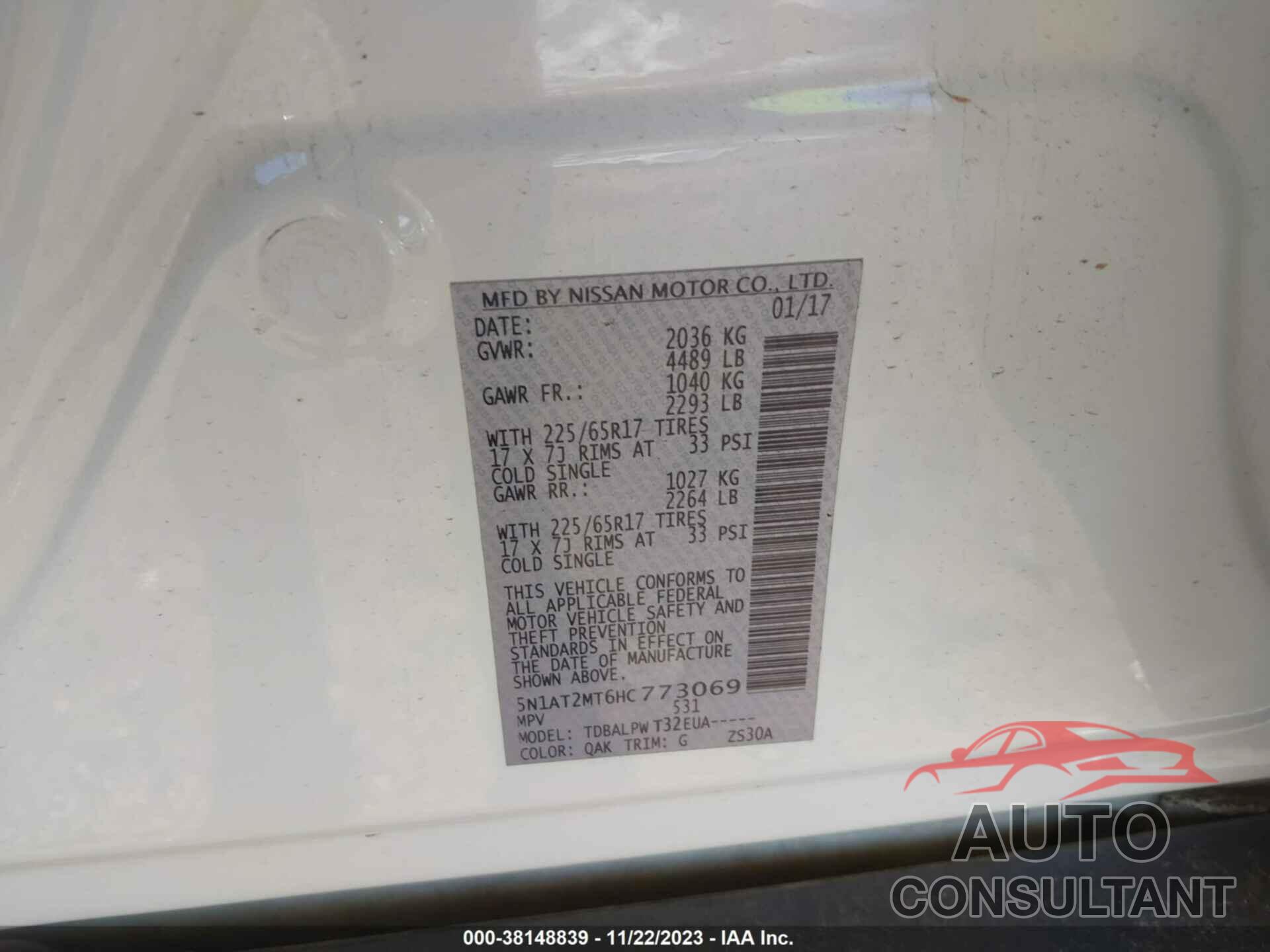 NISSAN ROGUE 2017 - 5N1AT2MT6HC773069