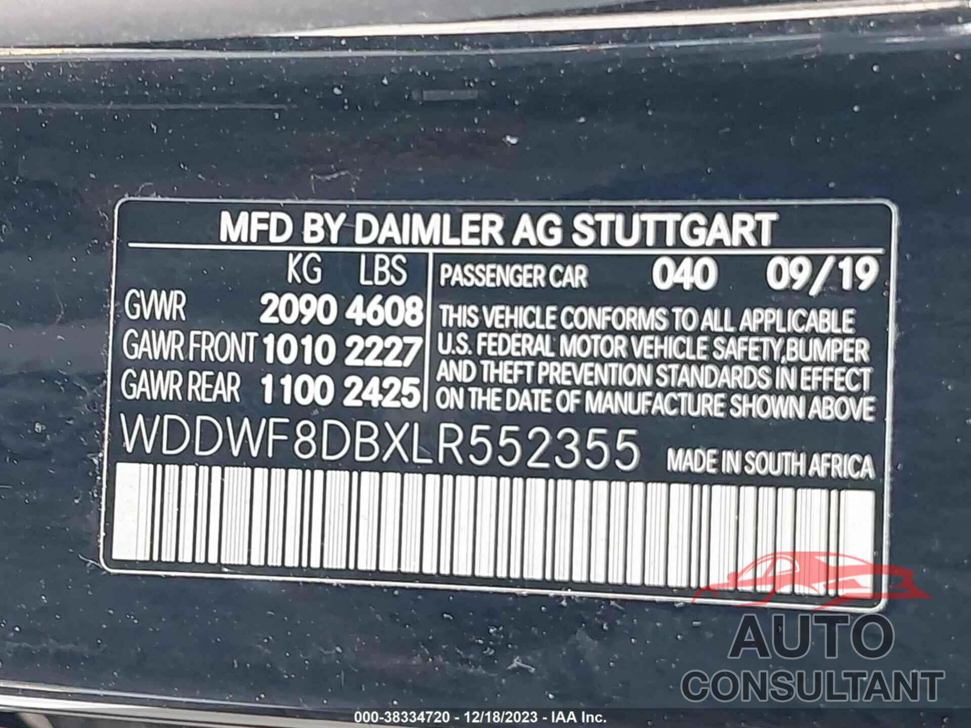 MERCEDES-BENZ C 2020 - WDDWF8DBXLR552355