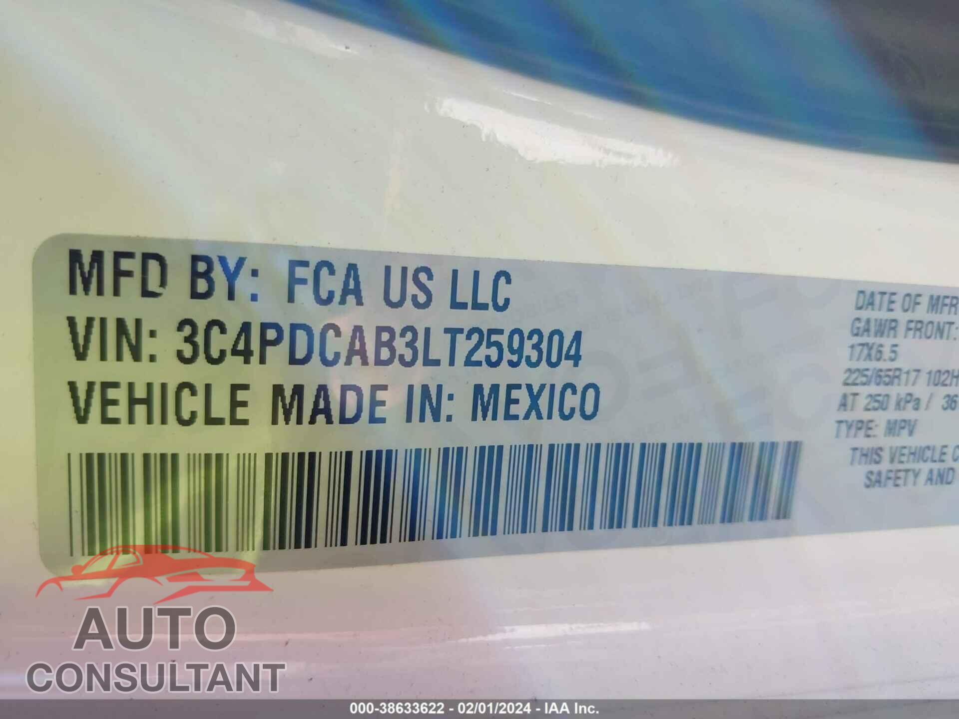 DODGE JOURNEY 2020 - 3C4PDCAB3LT259304