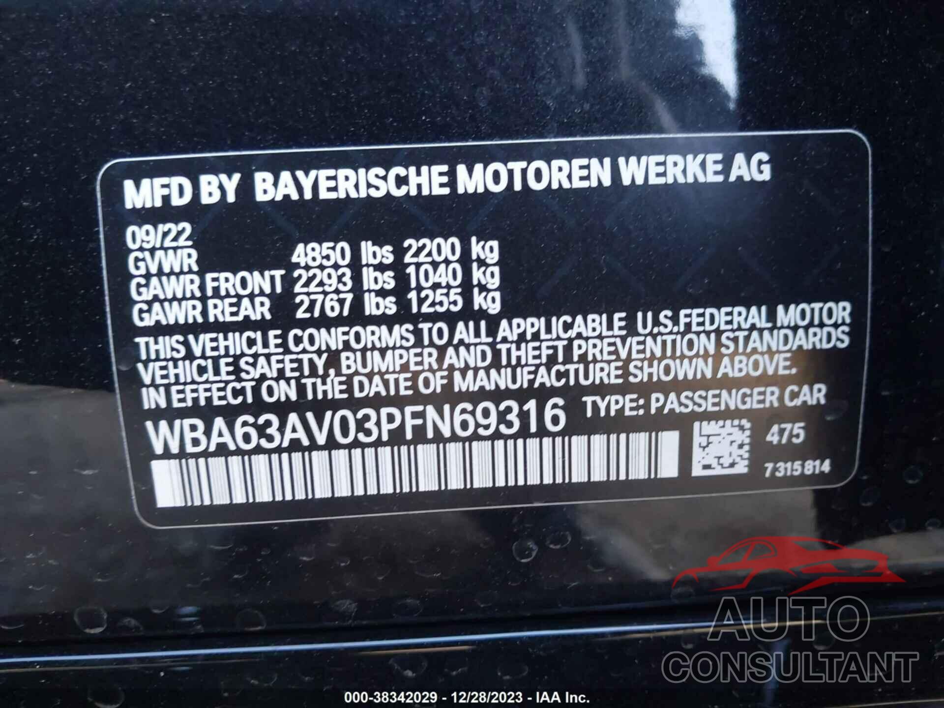 BMW 430I GRAN COUPE 2023 - WBA63AV03PFN69316