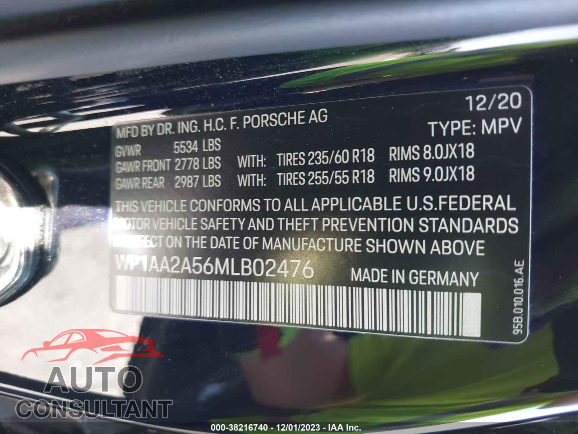 PORSCHE MACAN 2021 - WP1AA2A56MLB02476