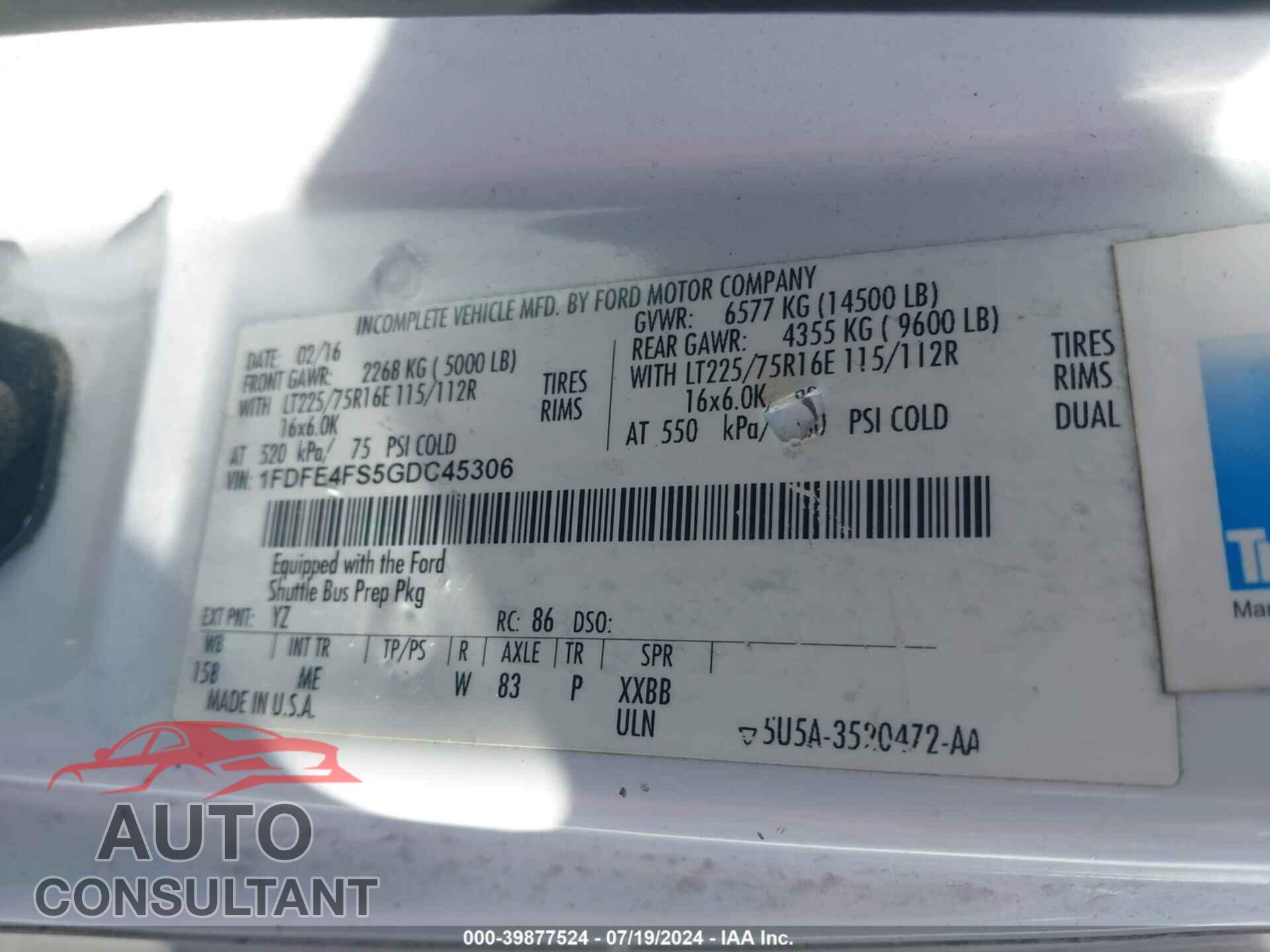 FORD ECONOLINE 2016 - 1FDFE4FS5GDC45306