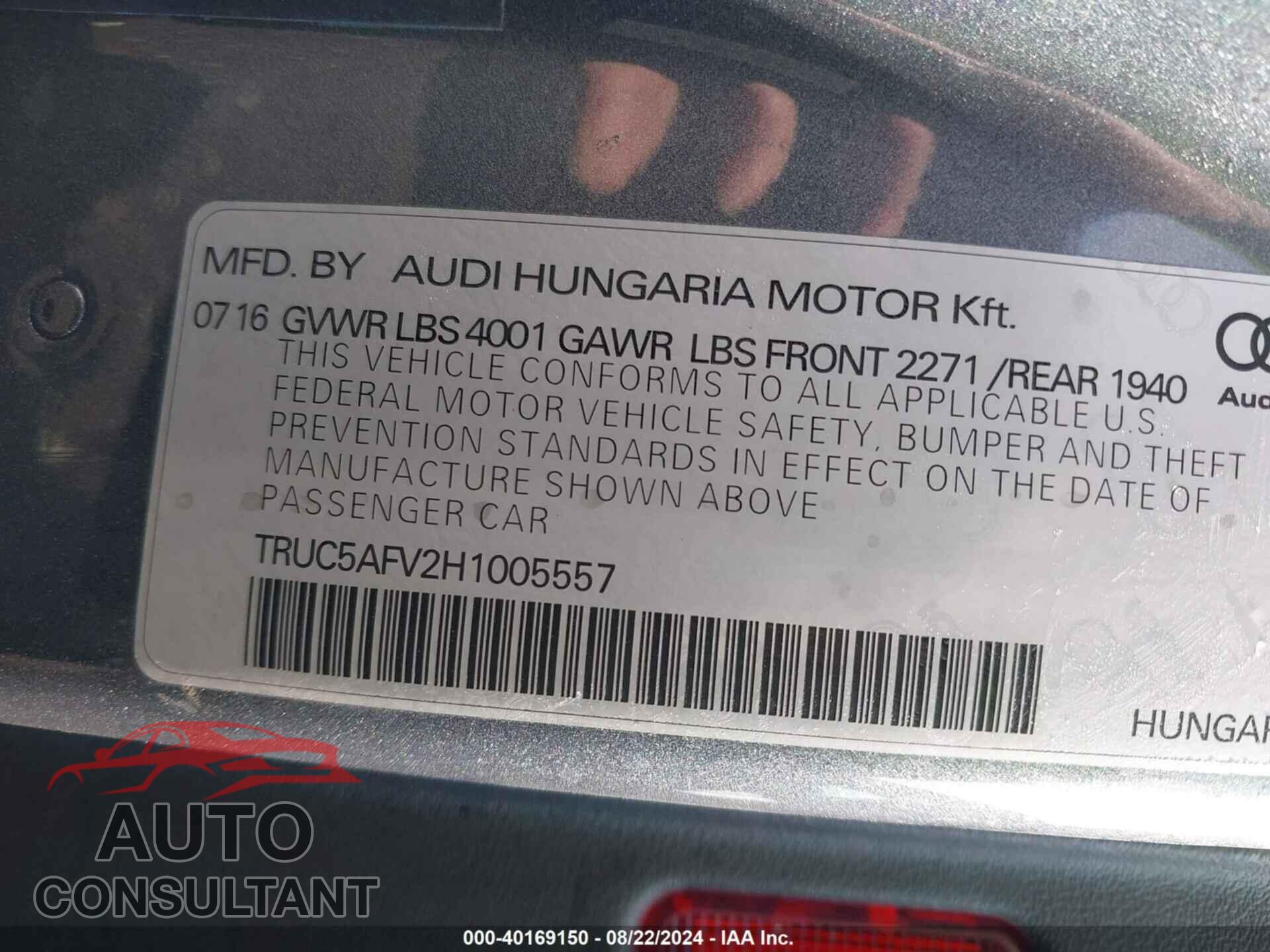 AUDI TT 2017 - TRUC5AFV2H1005557