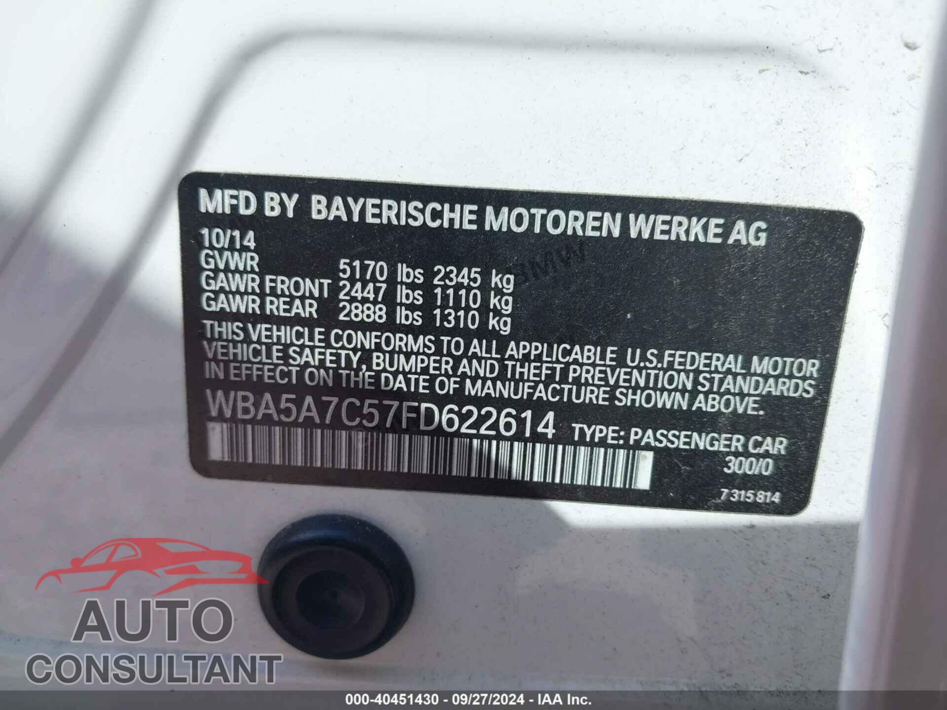 BMW 528I 2015 - WBA5A7C57FD622614