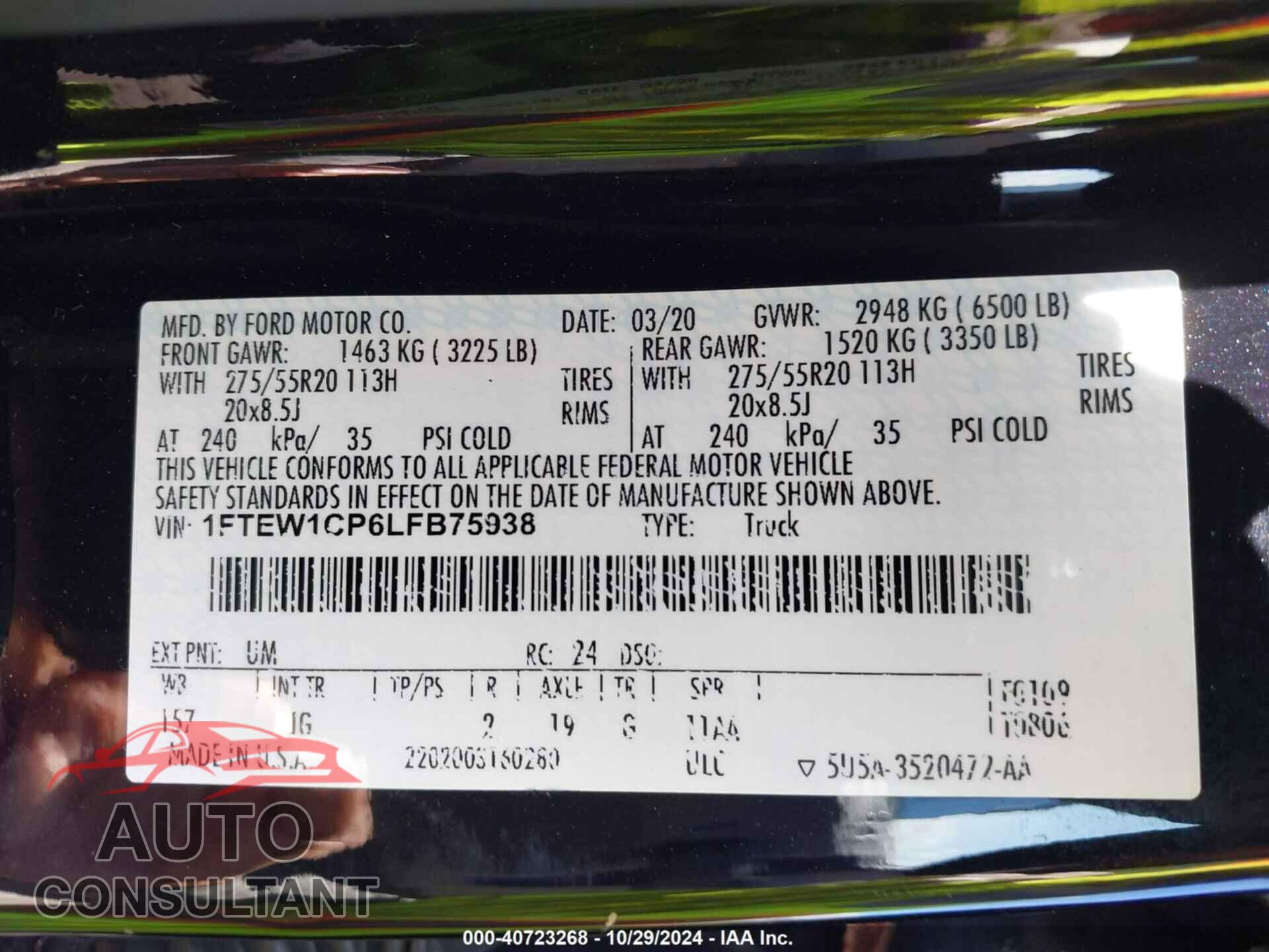 FORD F-150 2020 - 1FTEW1CP6LFB75938