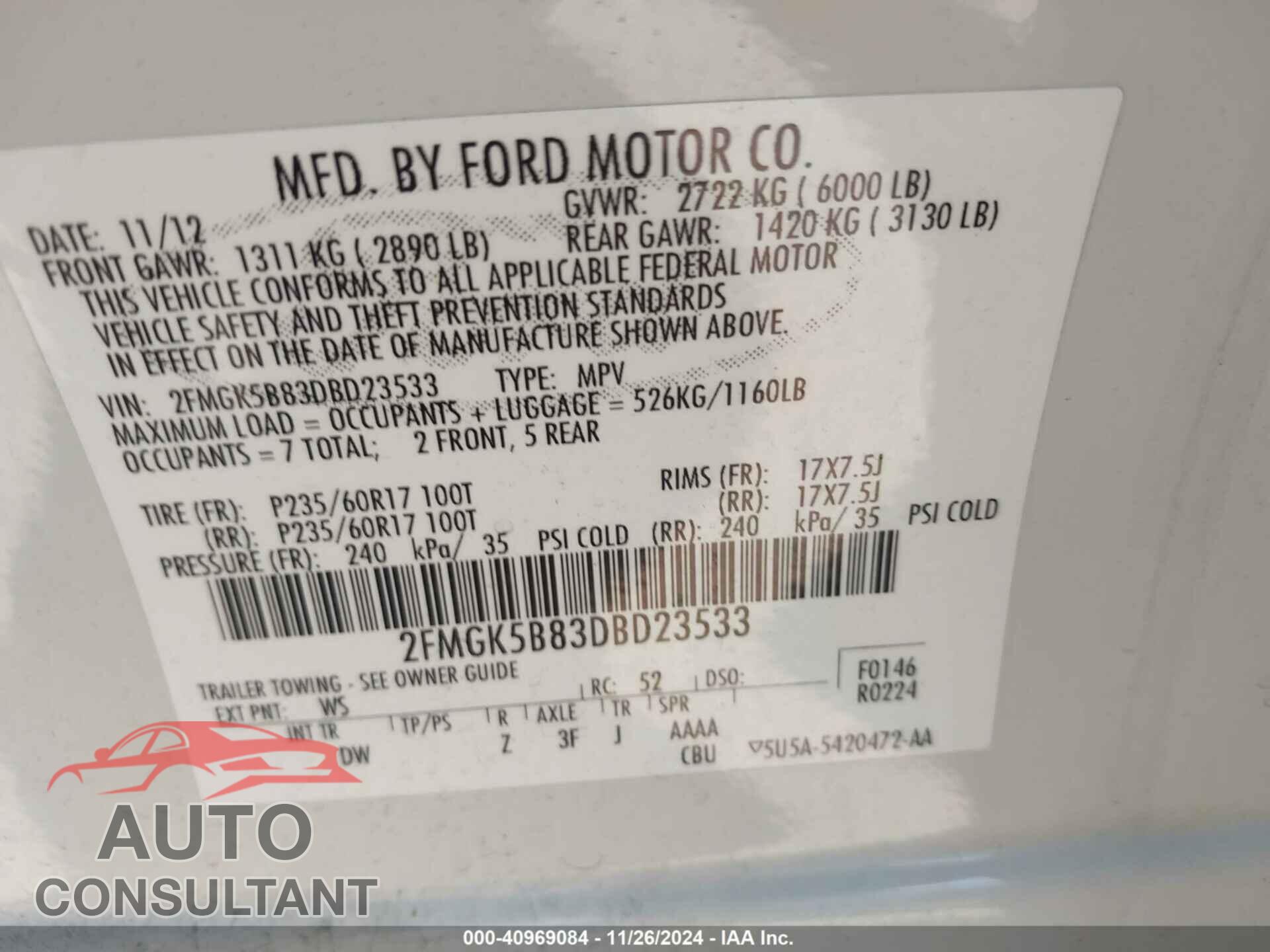 FORD FLEX 2013 - 2FMGK5B83DBD23533