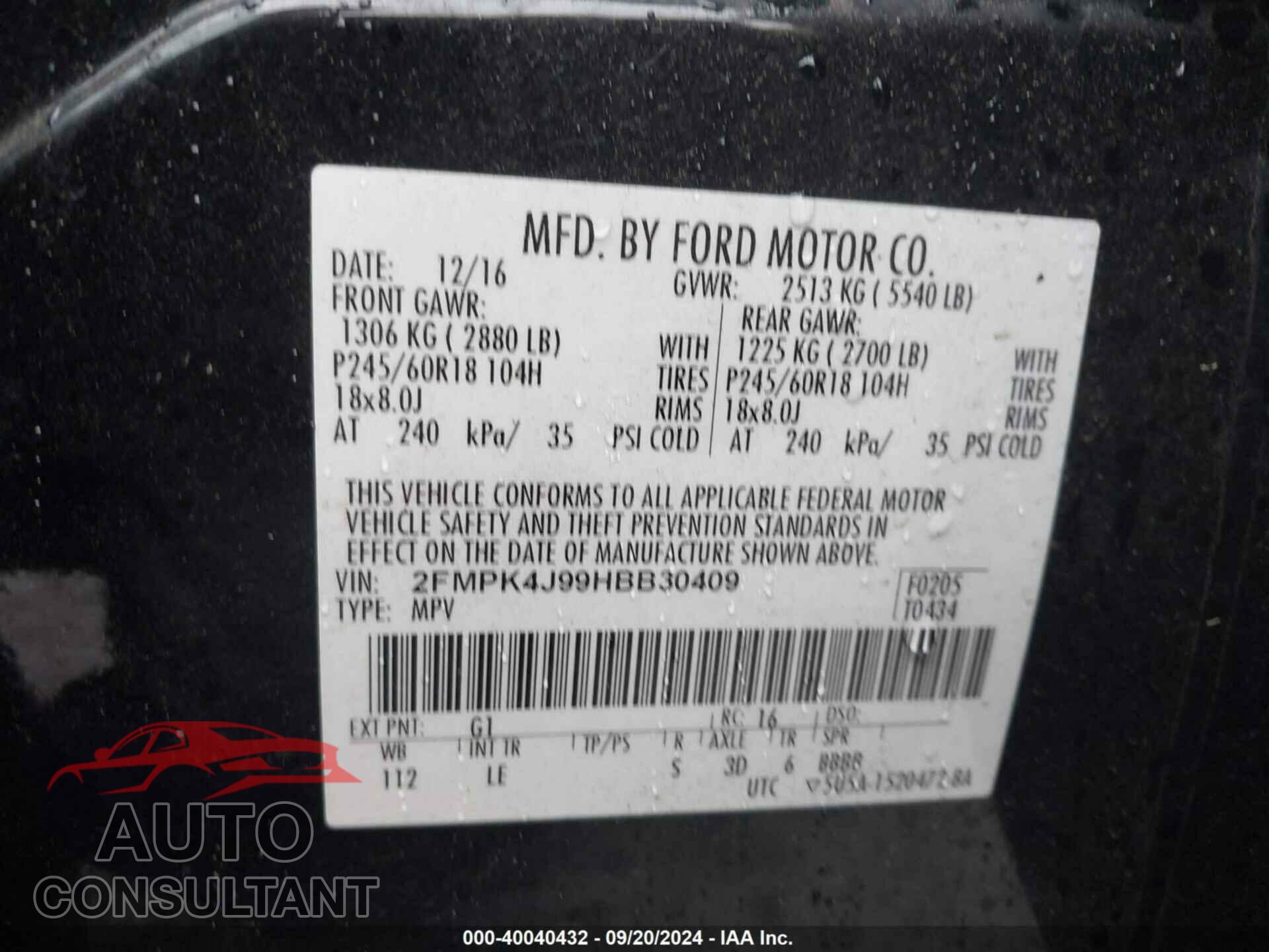 FORD EDGE 2017 - 2FMPK4J99HBB30409