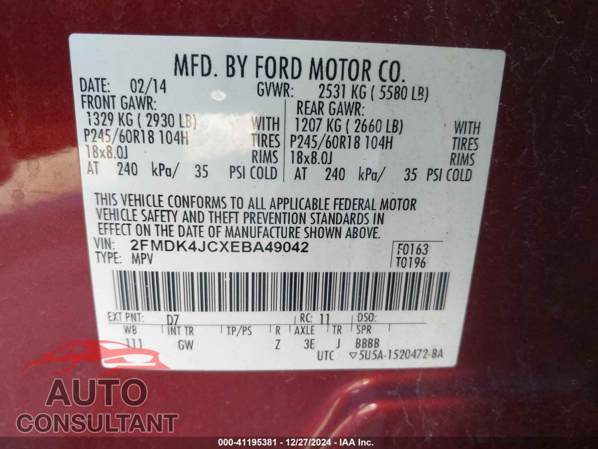 FORD EDGE 2014 - 2FMDK4JCXEBA49042