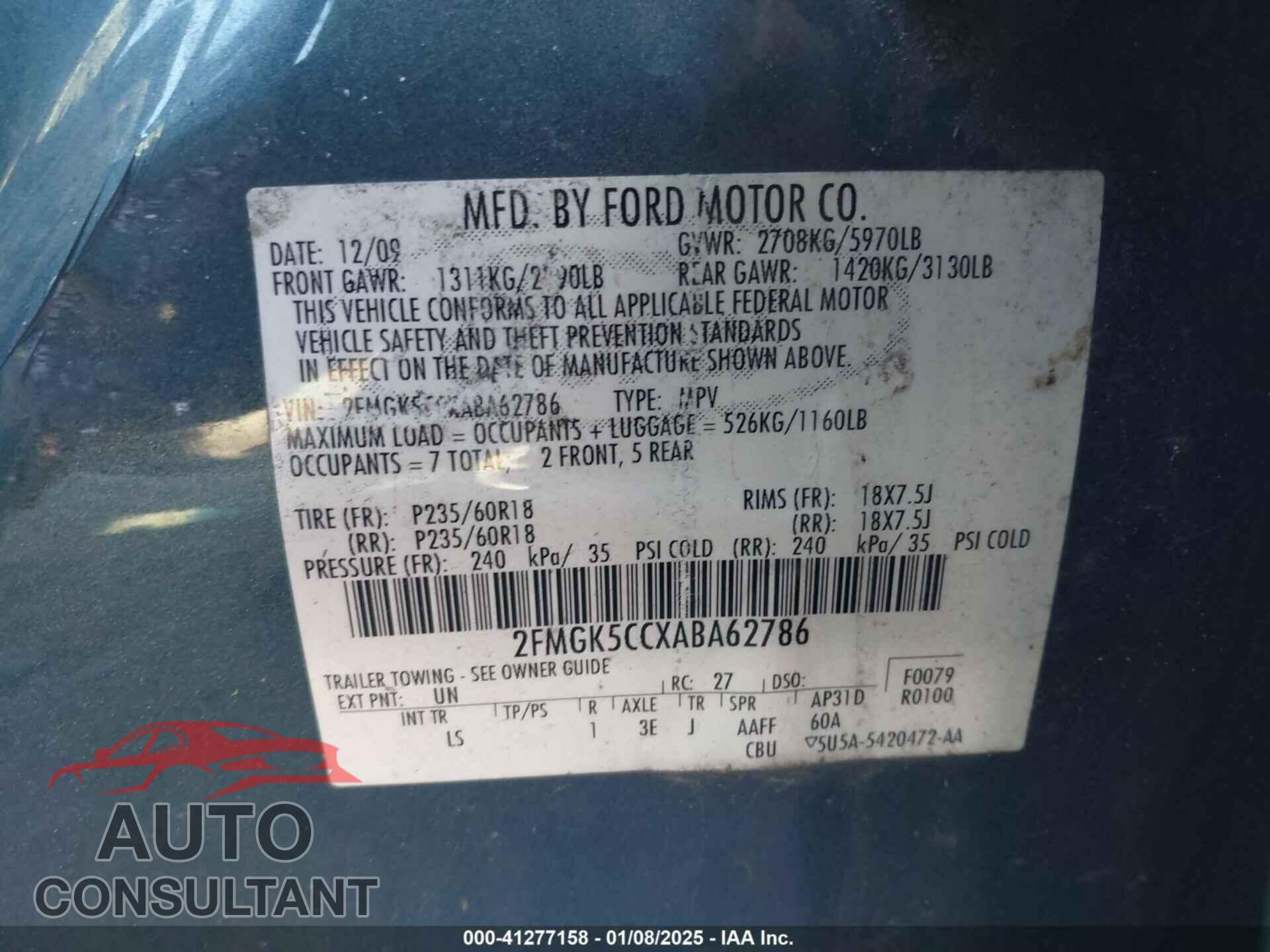 FORD FLEX 2010 - 2FMGK5CCXABA62786