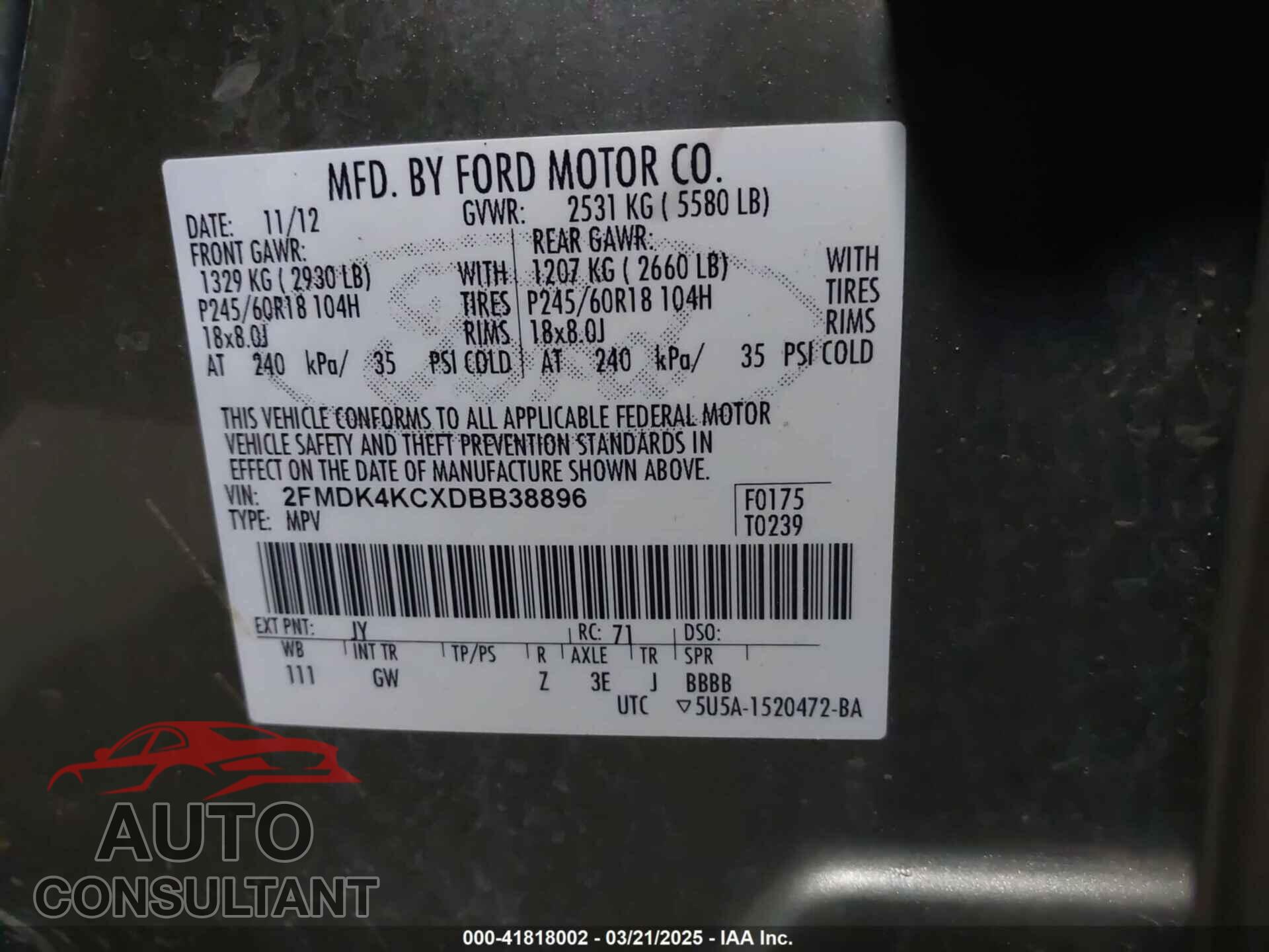 FORD EDGE 2013 - 2FMDK4KCXDBB38896