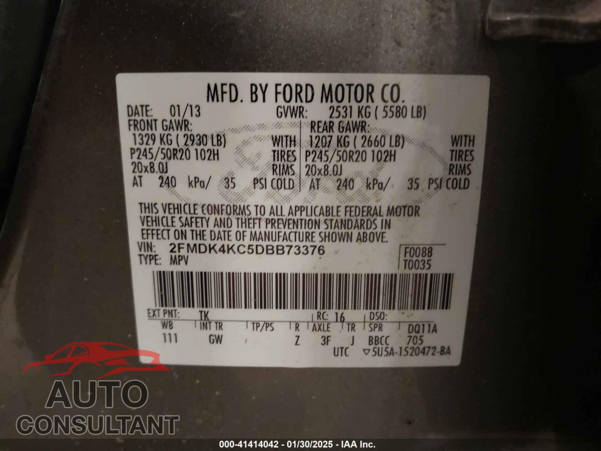 FORD EDGE 2013 - 2FMDK4KC5DBB73376