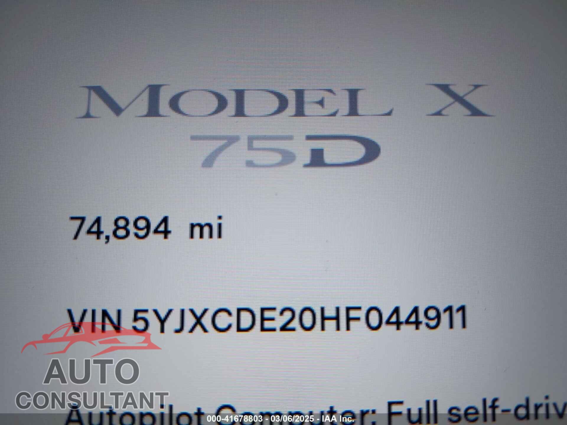 TESLA MODEL X 2017 - 5YJXCDE20HF044911