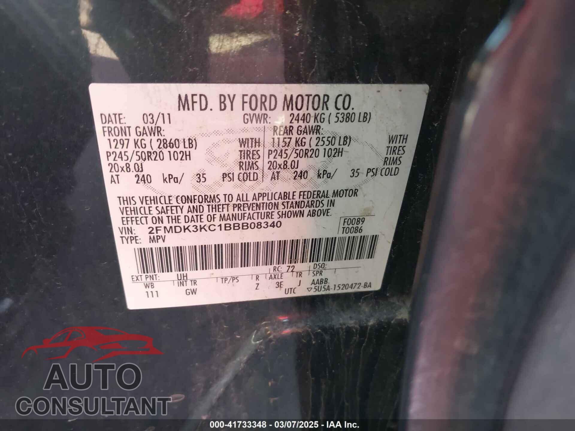 FORD EDGE 2011 - 2FMDK3KC1BBB08340