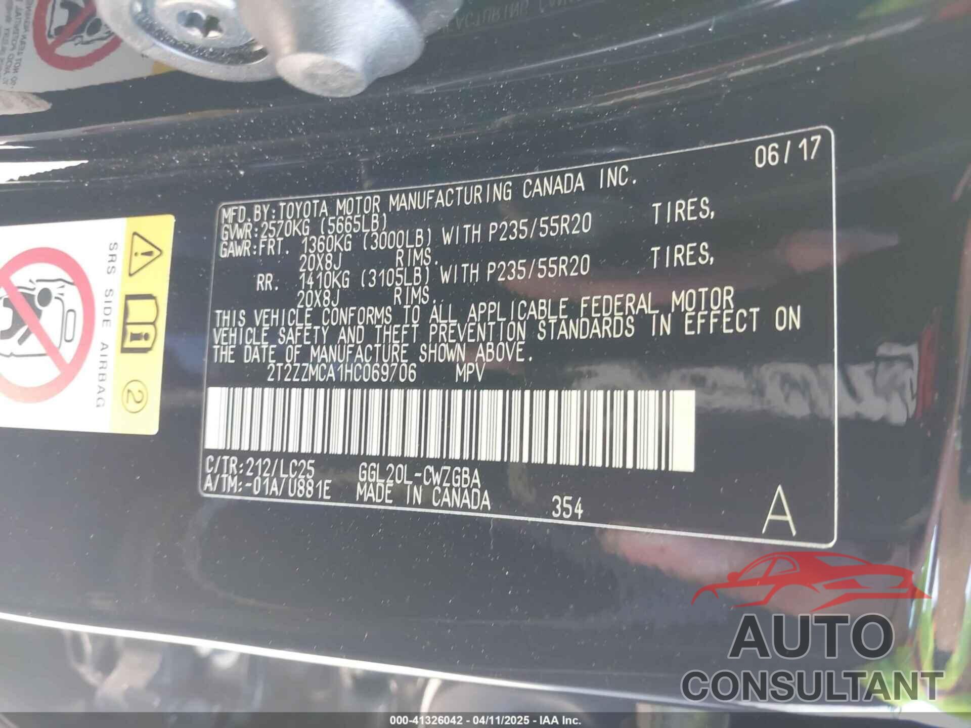 LEXUS RX 350 2017 - 2T2ZZMCA1HC069706