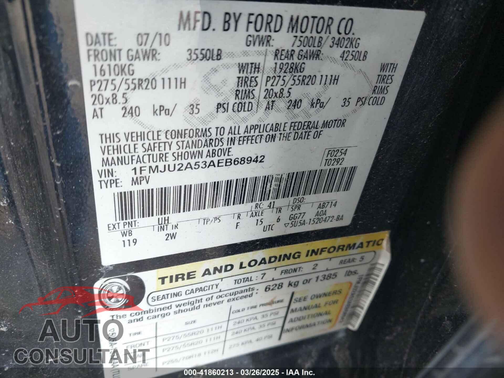 FORD EXPEDITION 2010 - 1FMJU2A53AEB68942