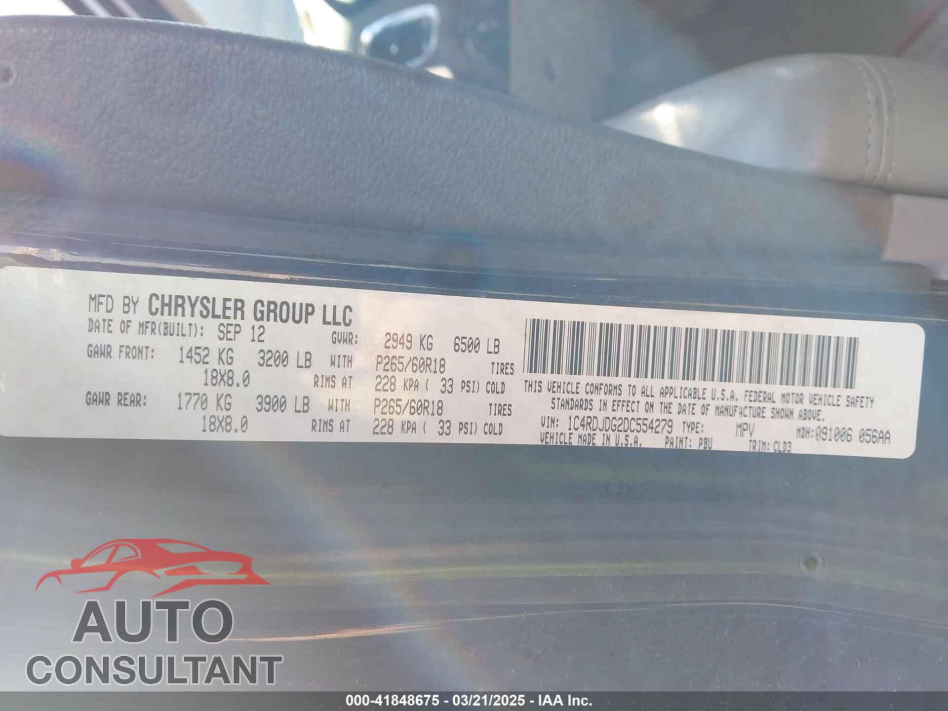 DODGE DURANGO 2013 - 1C4RDJDG2DC554279