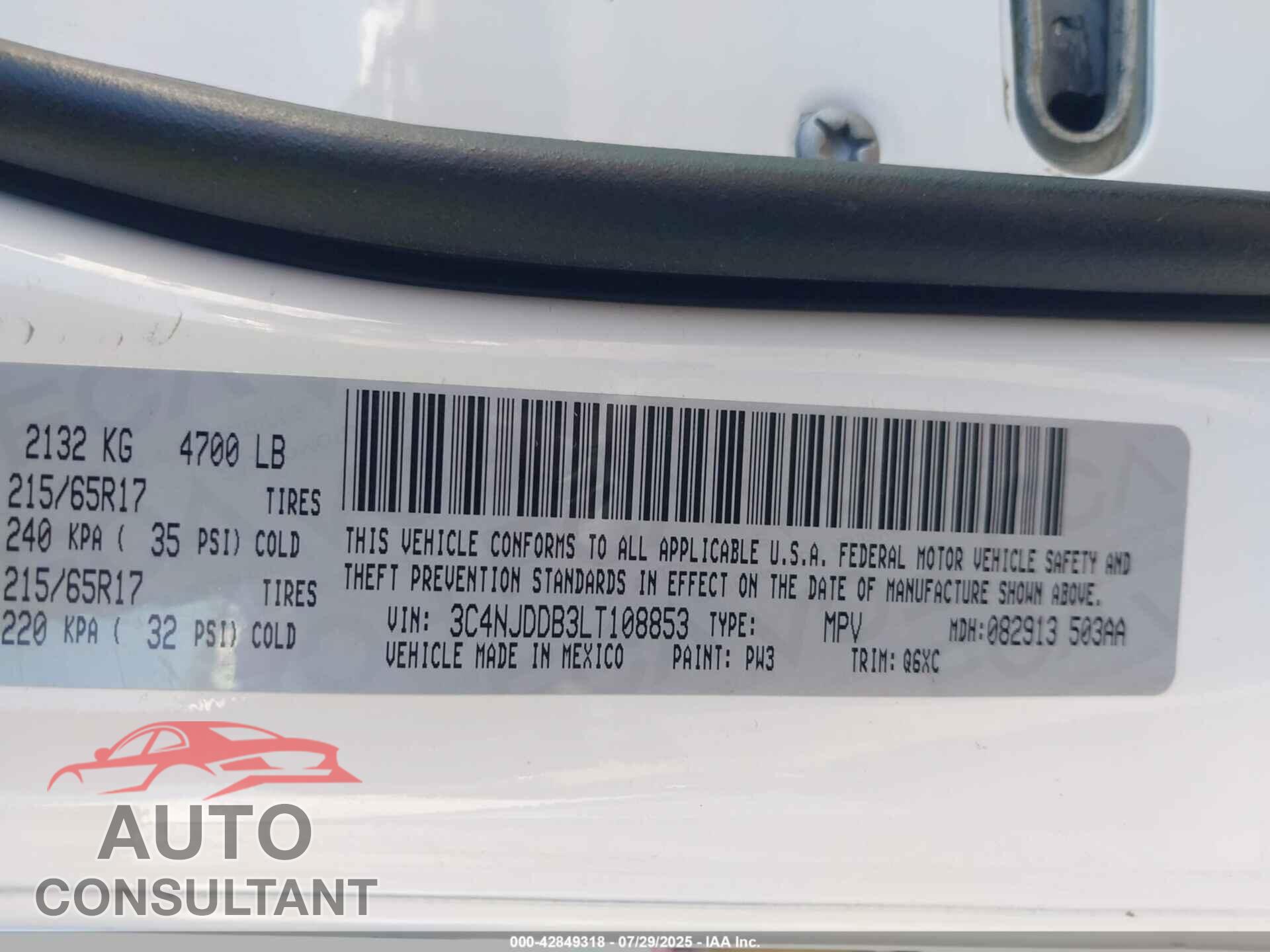 JEEP COMPASS 2020 - 3C4NJDDB3LT108853