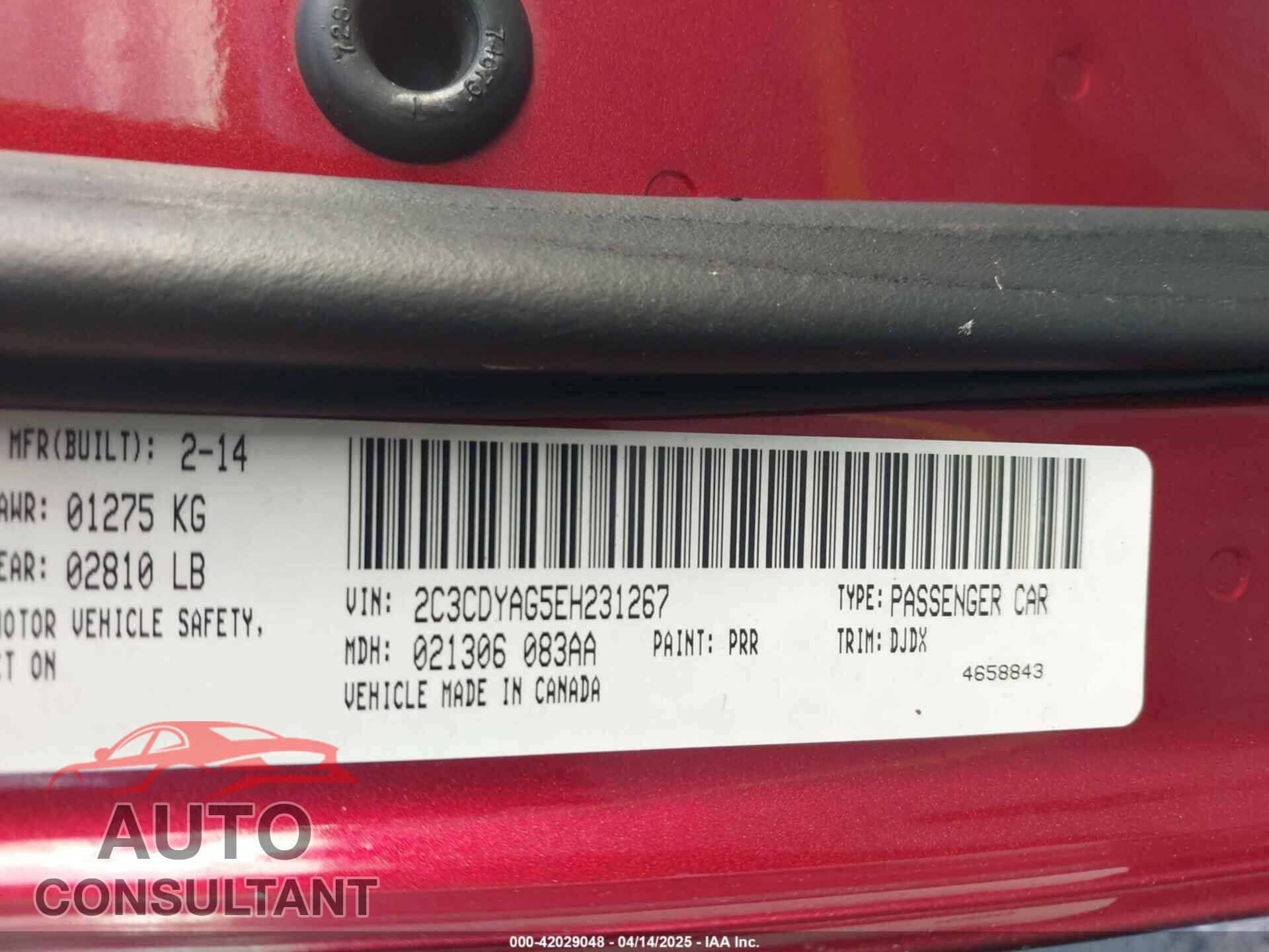 DODGE CHALLENGER 2014 - 2C3CDYAG5EH231267
