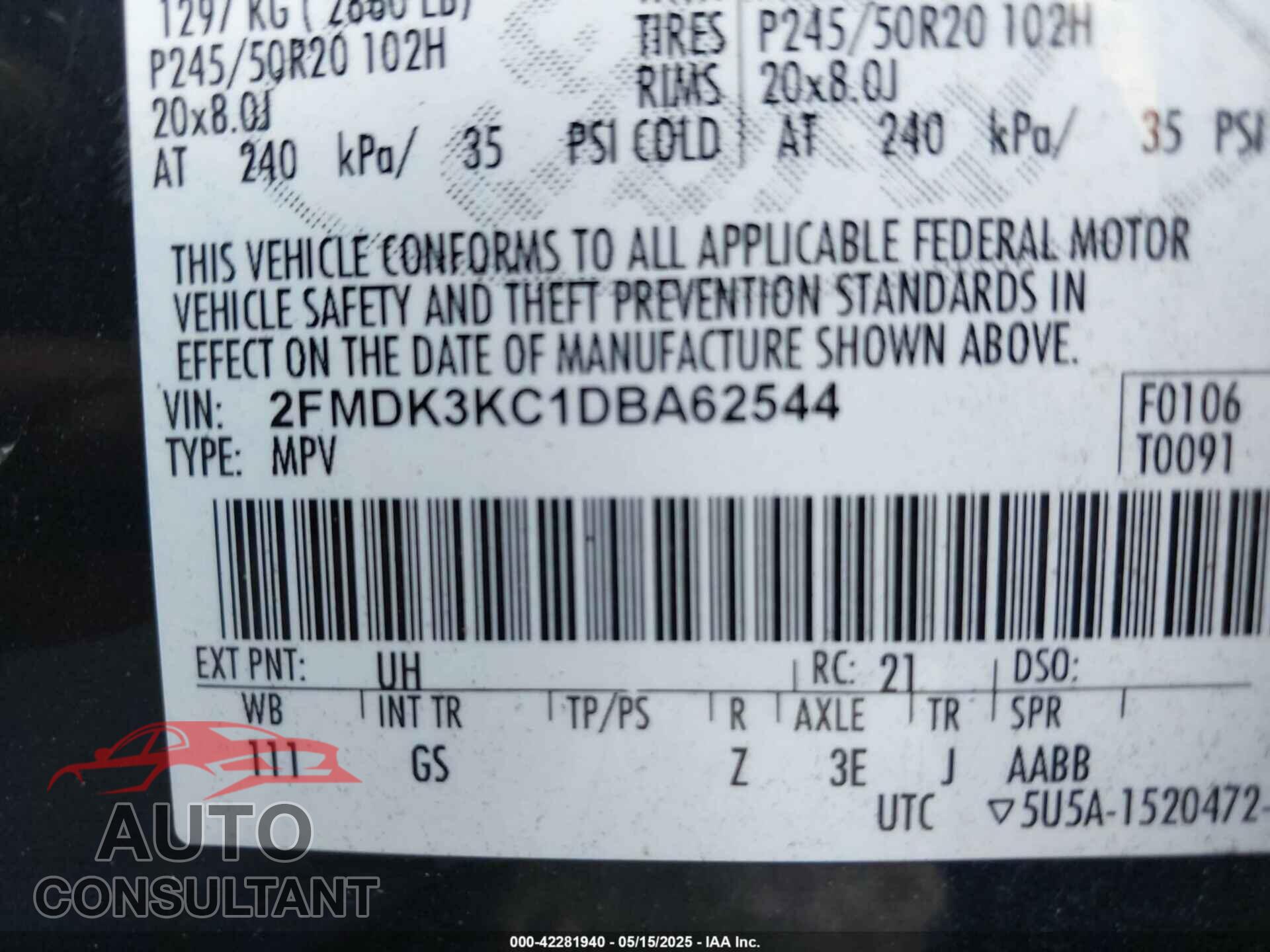 FORD EDGE 2013 - 2FMDK3KC1DBA62544