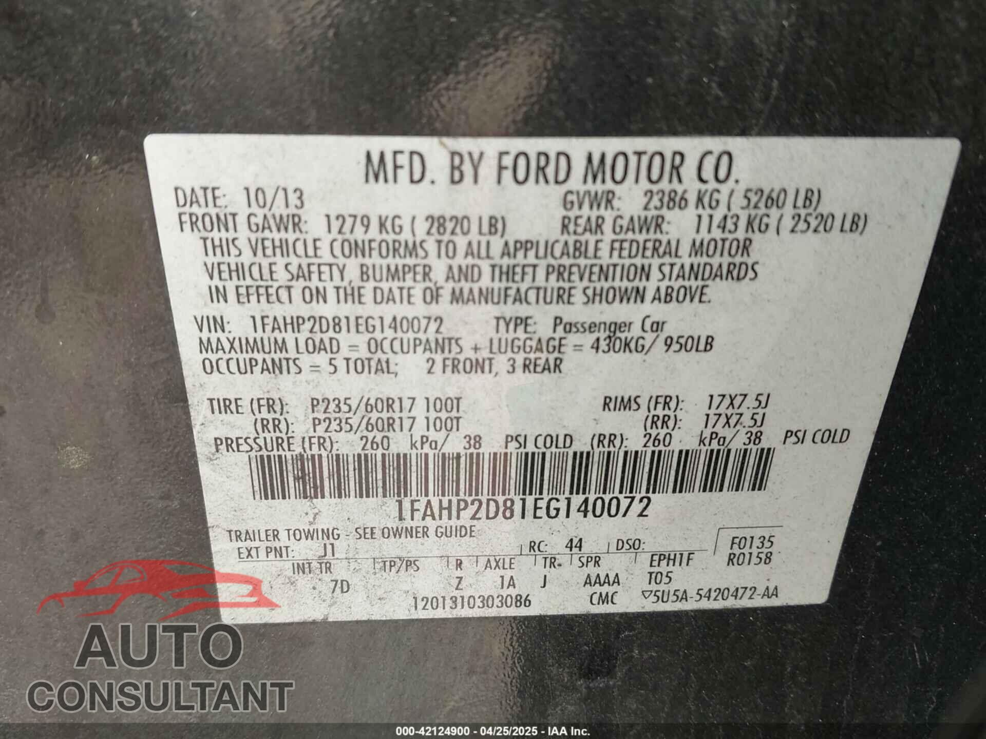 FORD TAURUS 2014 - 1FAHP2D81EG140072