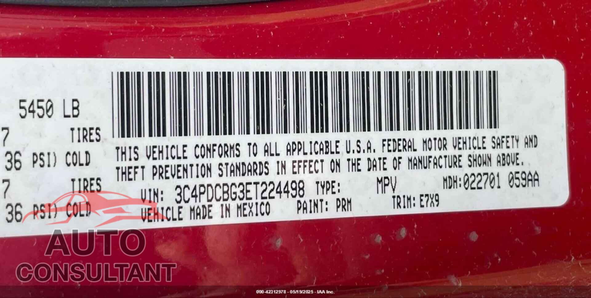 DODGE JOURNEY 2014 - 3C4PDCBG3ET224498