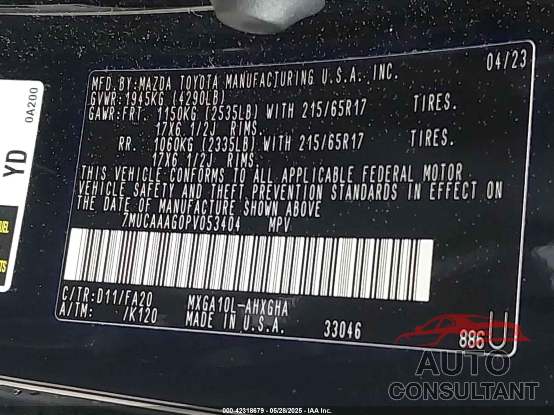 TOYOTA COROLLA CROSS 2023 - 7MUCAAAG0PV053404