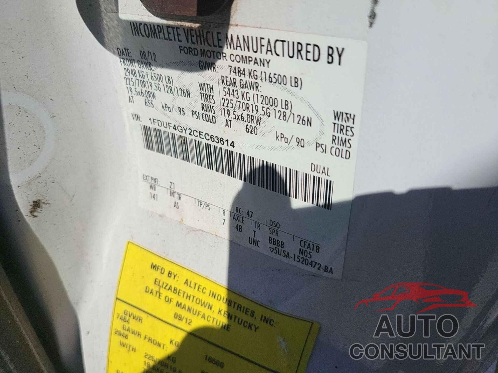 FORD F-450 CHASSIS 2012 - 1FDUF4GY2CEC63614