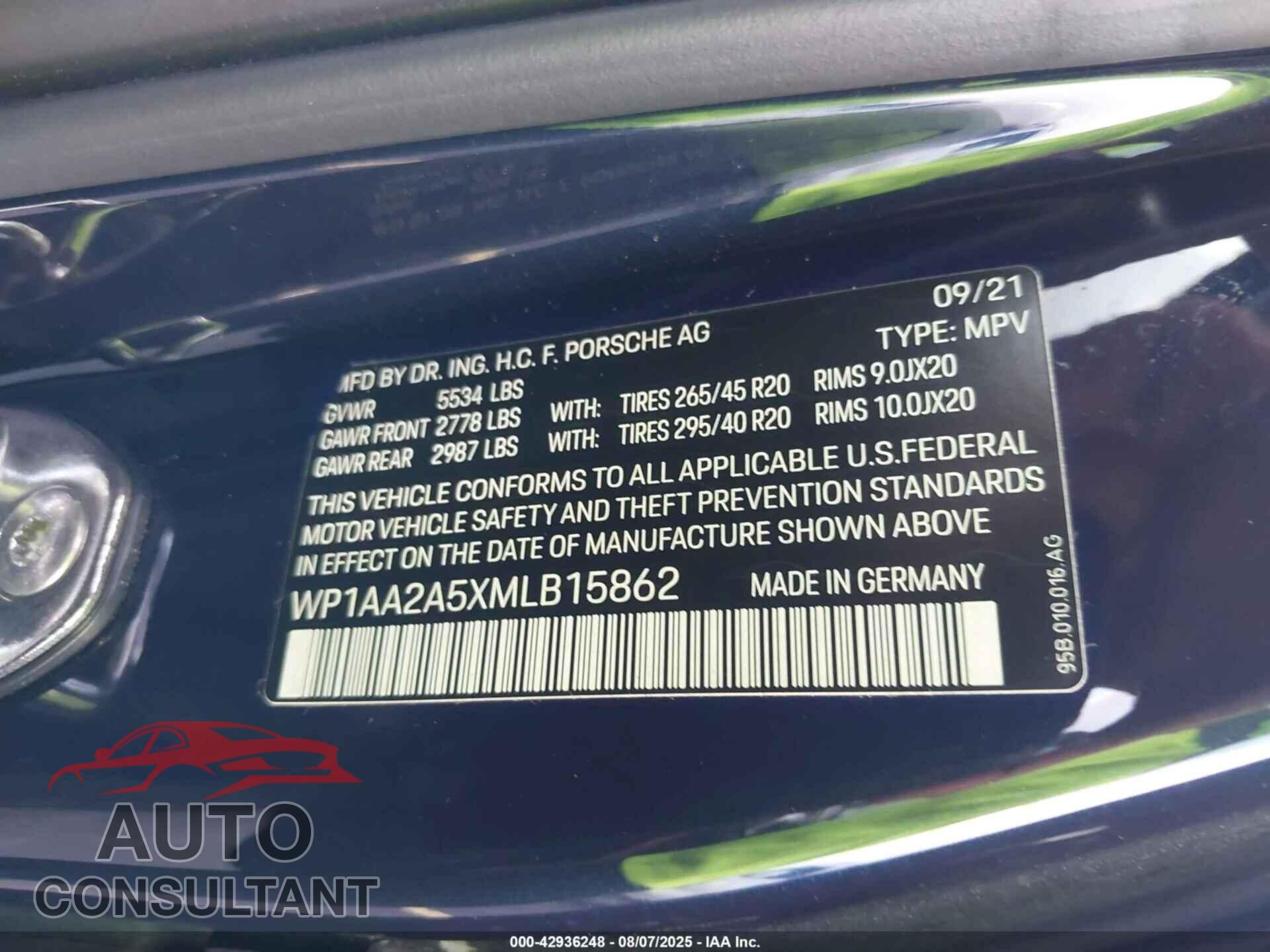 PORSCHE MACAN 2021 - WP1AA2A5XMLB15862