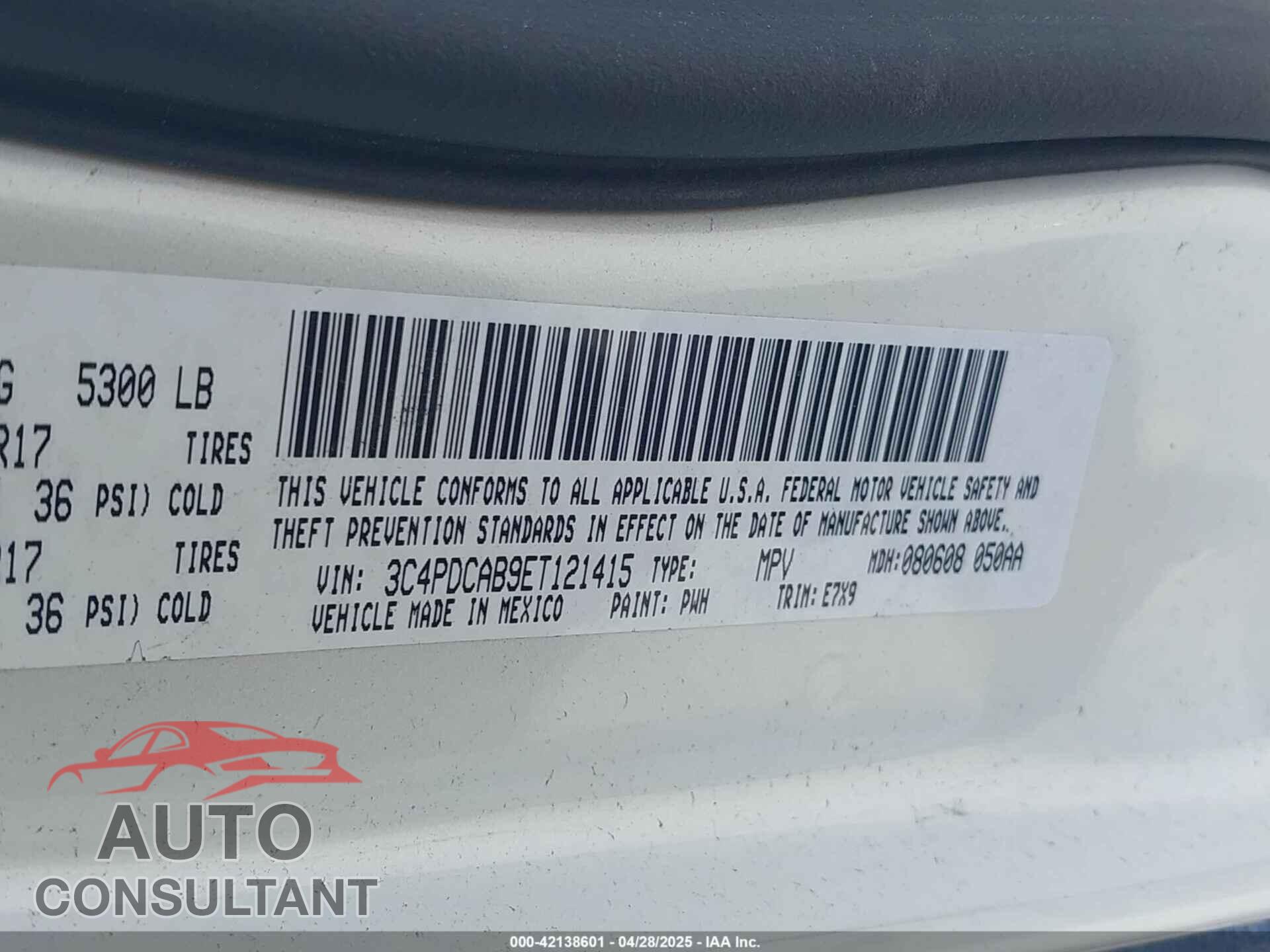 DODGE JOURNEY 2014 - 3C4PDCAB9ET121415