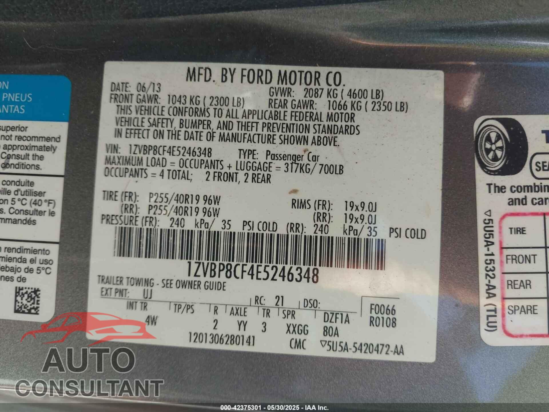 FORD MUSTANG 2014 - 1ZVBP8CF4E5246348