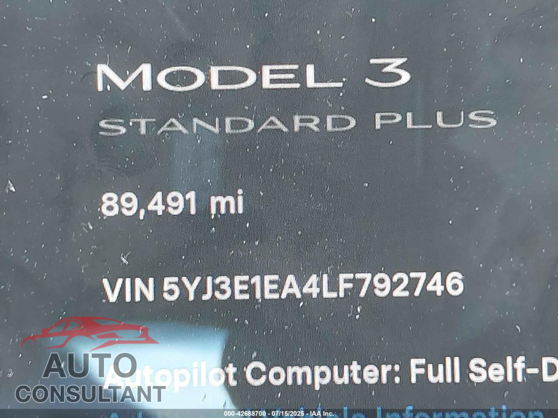 TESLA MODEL 3 2020 - 5YJ3E1EA4LF792746