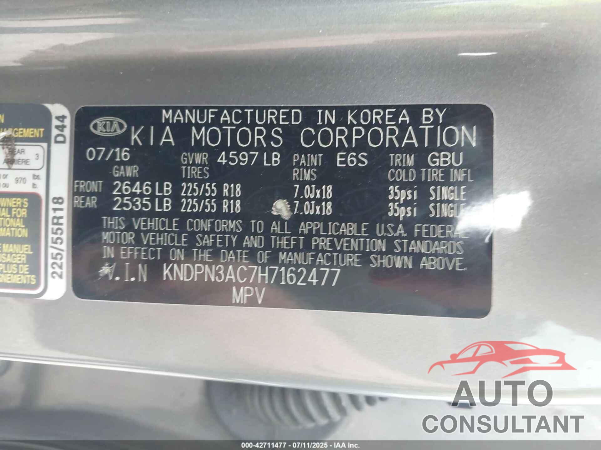 KIA SPORTAGE 2017 - KNDPN3AC7H7162477