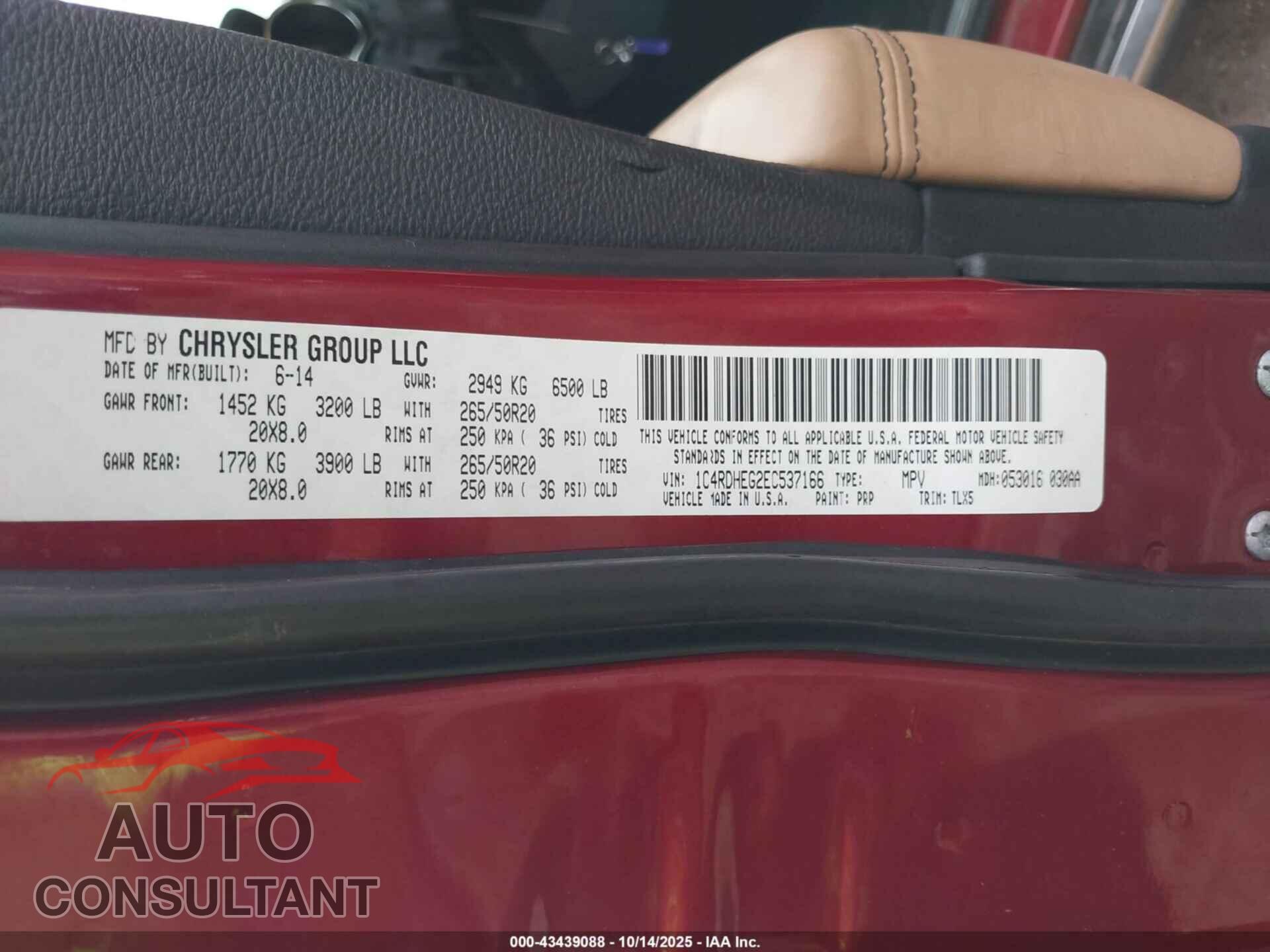 DODGE DURANGO 2014 - 1C4RDHEG2EC537166