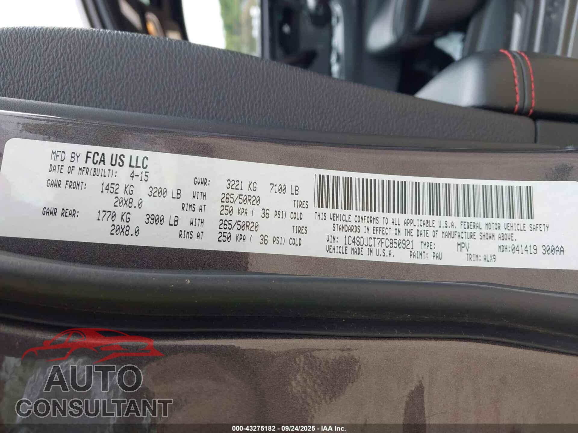 DODGE DURANGO 2015 - 1C4SDJCT7FC850921
