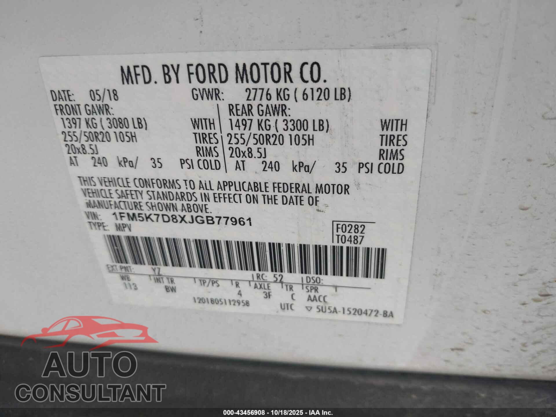 FORD EXPLORER 2018 - 1FM5K7D8XJGB77961