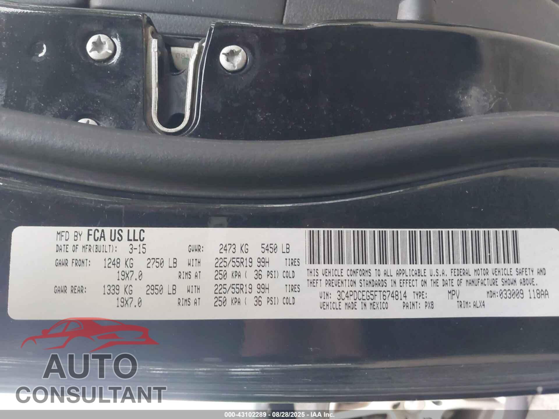 DODGE JOURNEY 2015 - 3C4PDCEG5FT674814