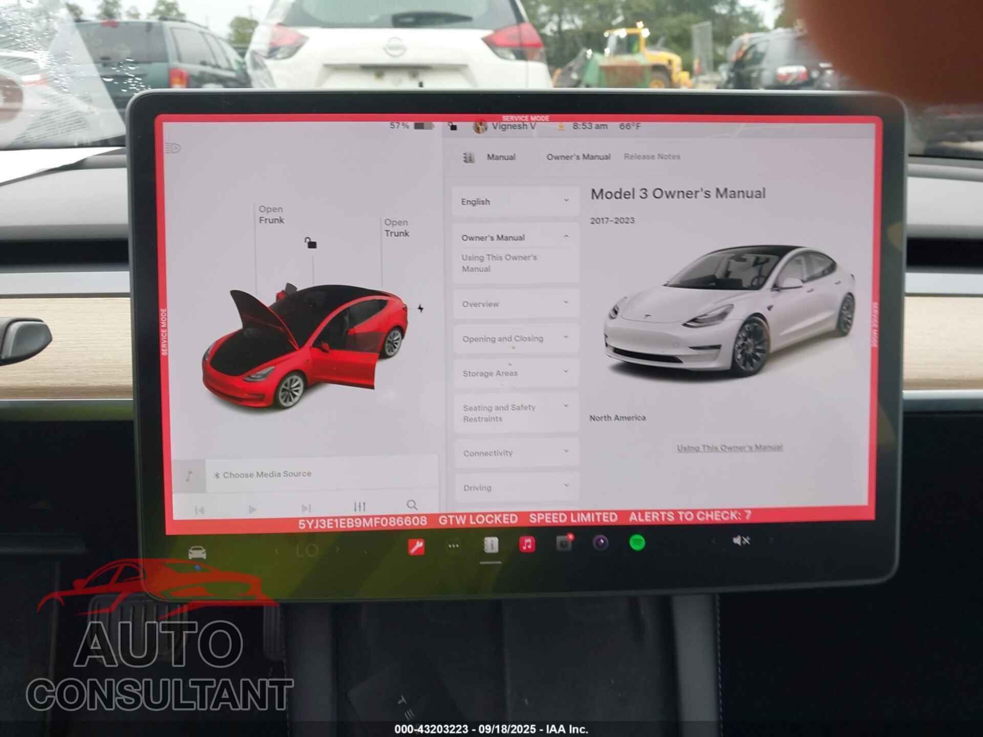 TESLA MODEL 3 2021 - 5YJ3E1EB9MF086608
